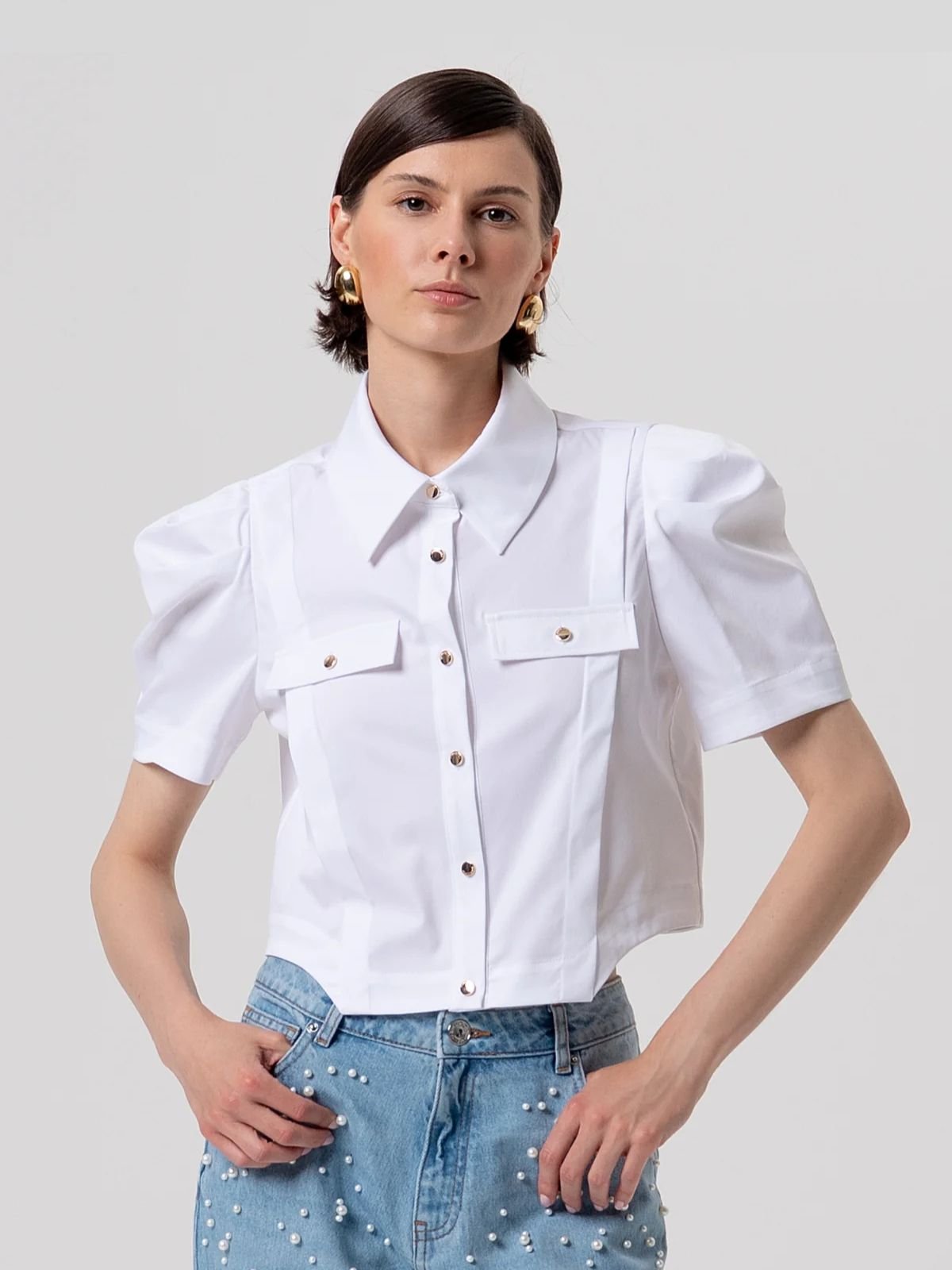 Fracomina - Camicia cropped in popeline - Donna - World Fashion