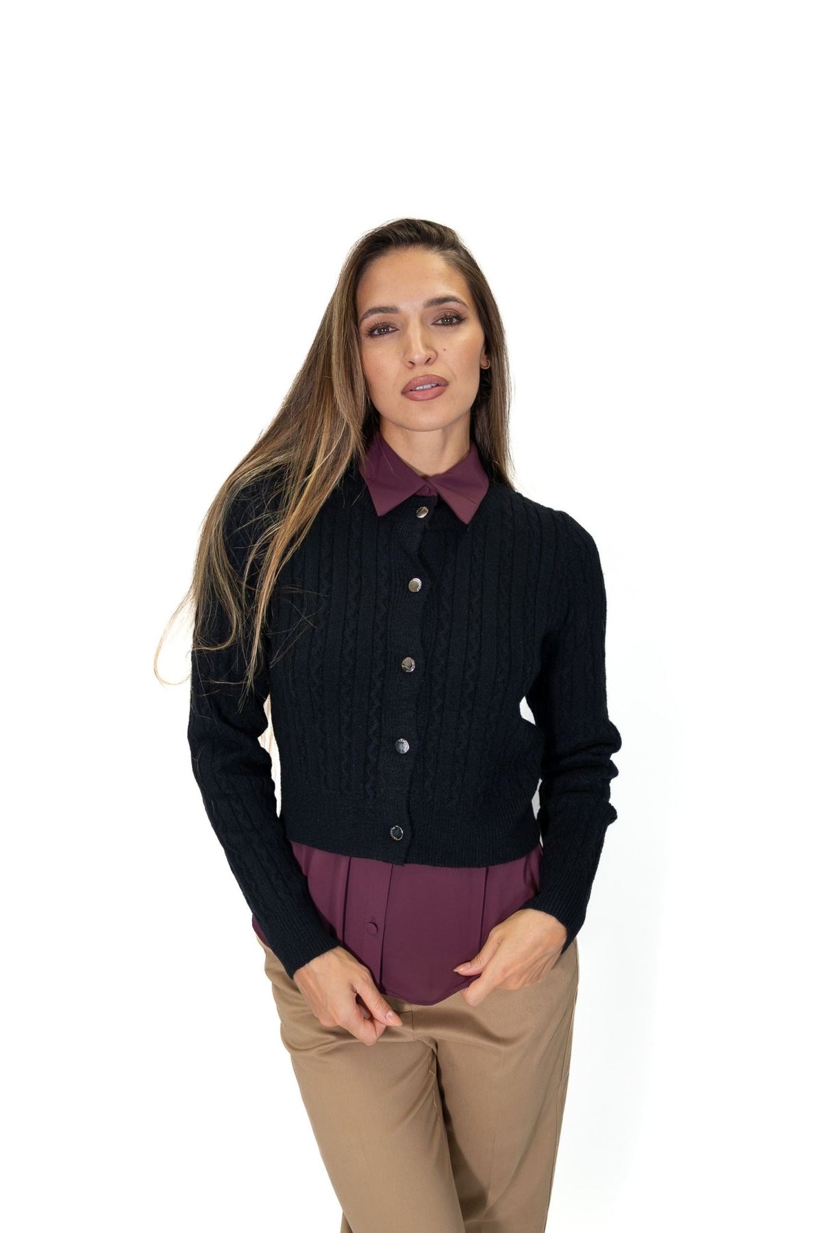 Fracomina - Cardigan regular con punto treccia - Donna - World Fashion
