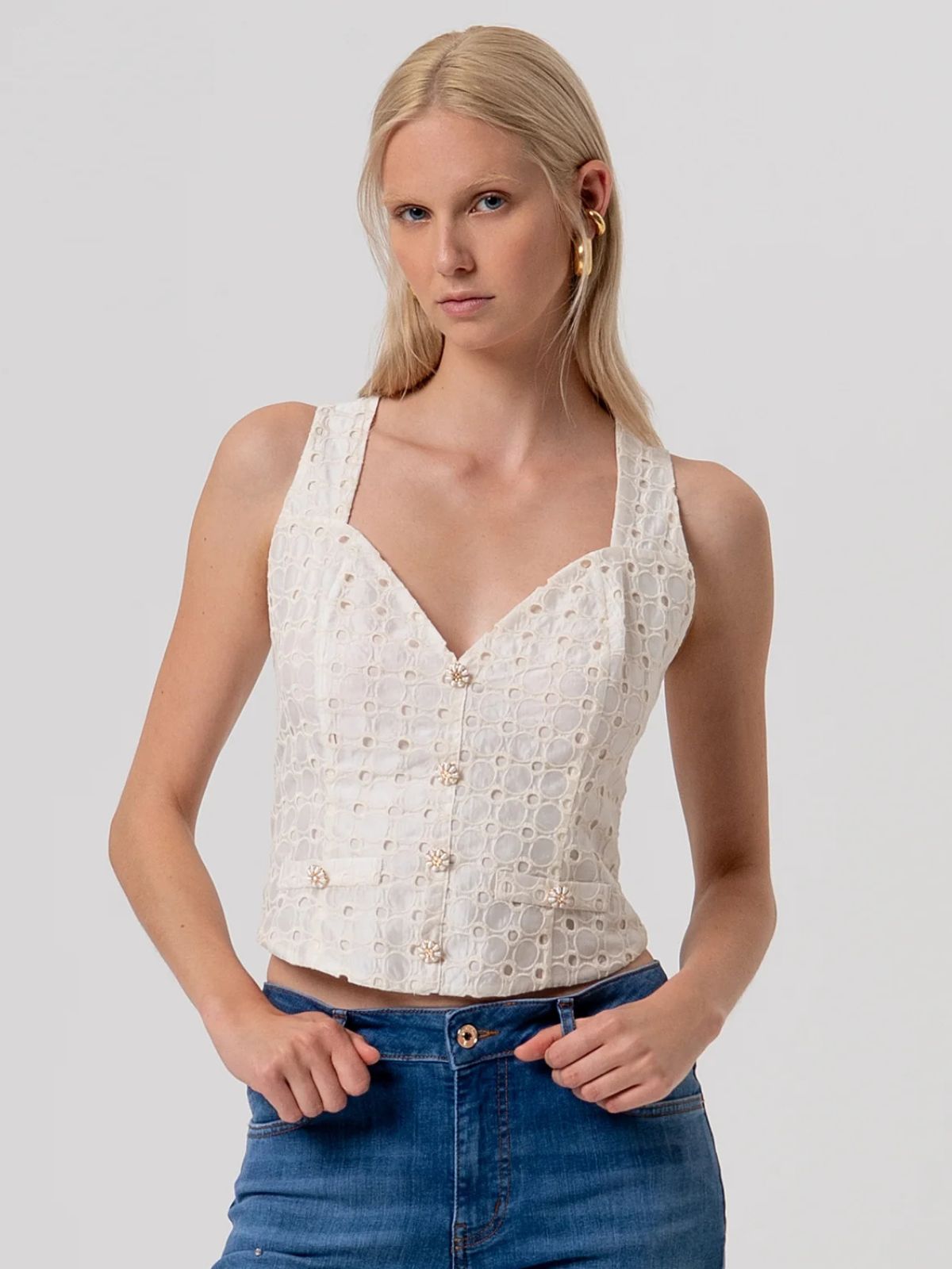 Fracomina - Gilet slim in pizzo San Gallo - Donna - World Fashion