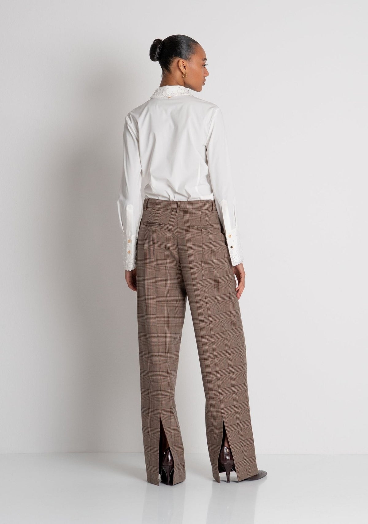 Fracomina - Pantalone linea dritta in Principe di Galles - Donna - World Fashion