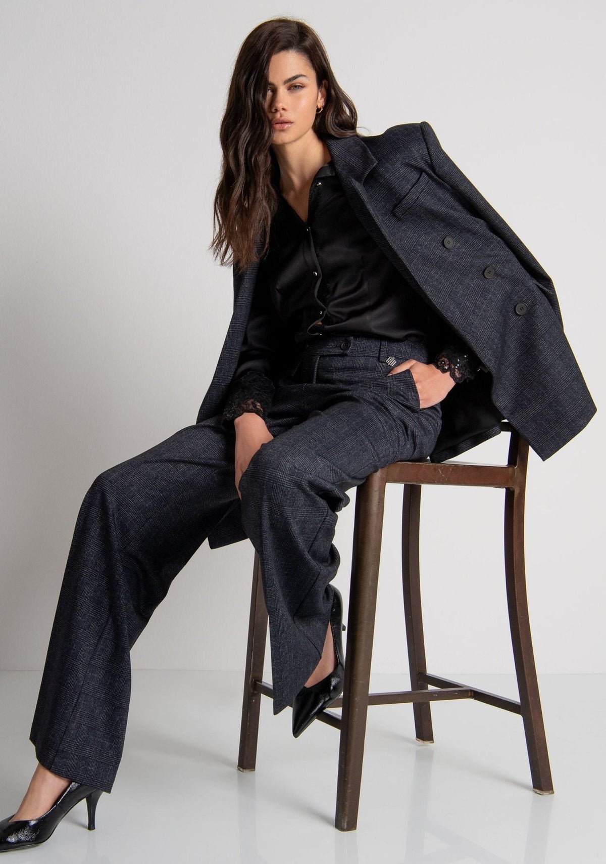 Fracomina - Pantalone linea dritta in Principe di Galles - Donna - World Fashion