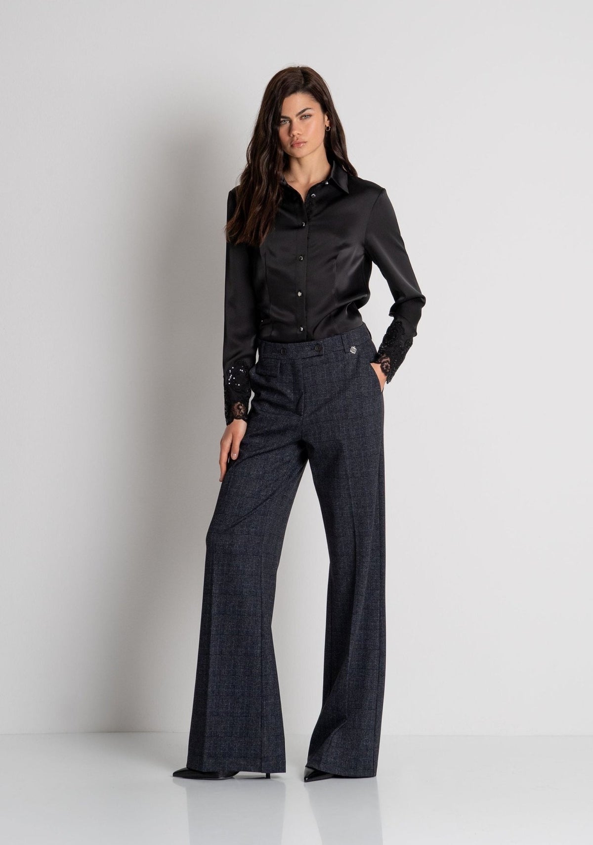 Fracomina - Pantalone linea dritta in Principe di Galles - Donna - World Fashion