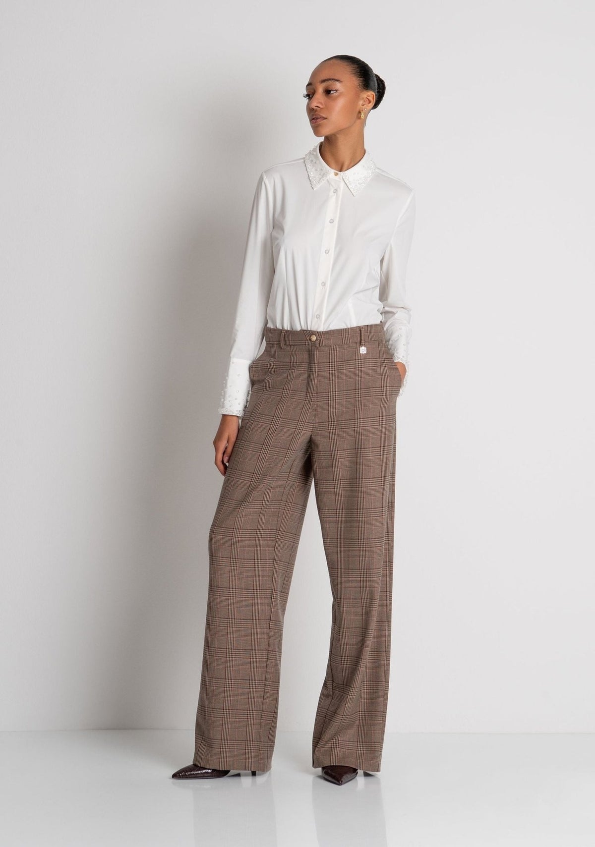 Fracomina - Pantalone linea dritta in Principe di Galles - Donna - World Fashion