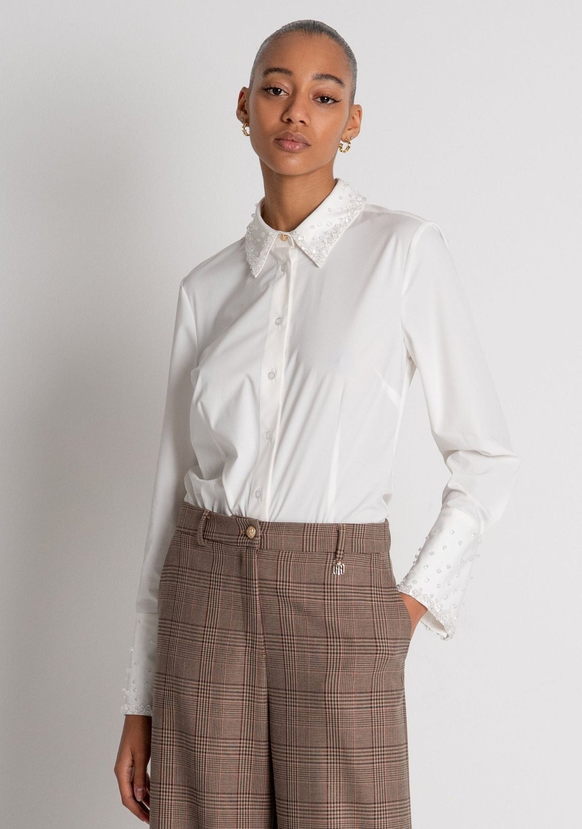 Fracomina - Pantalone linea dritta in Principe di Galles - Donna - World Fashion