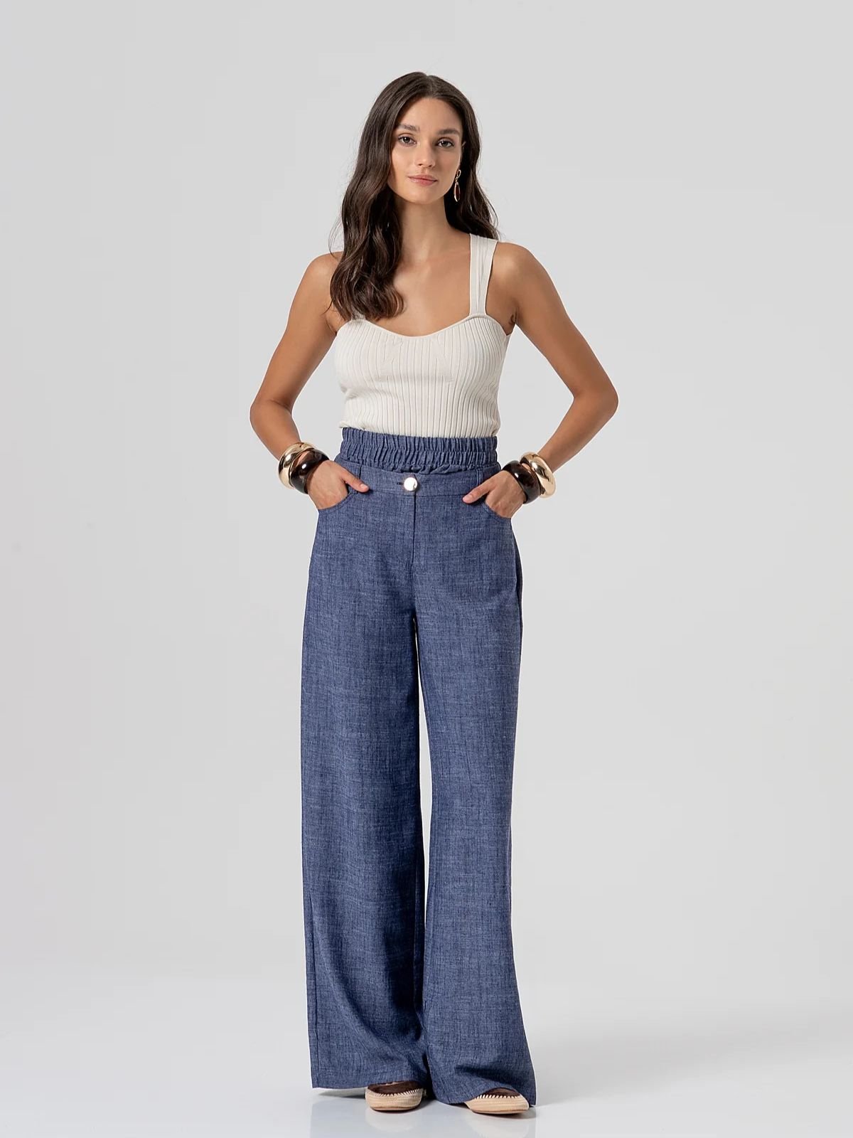 Fracomina - Pantalone wide a palazzo con lino - Donna - World Fashion