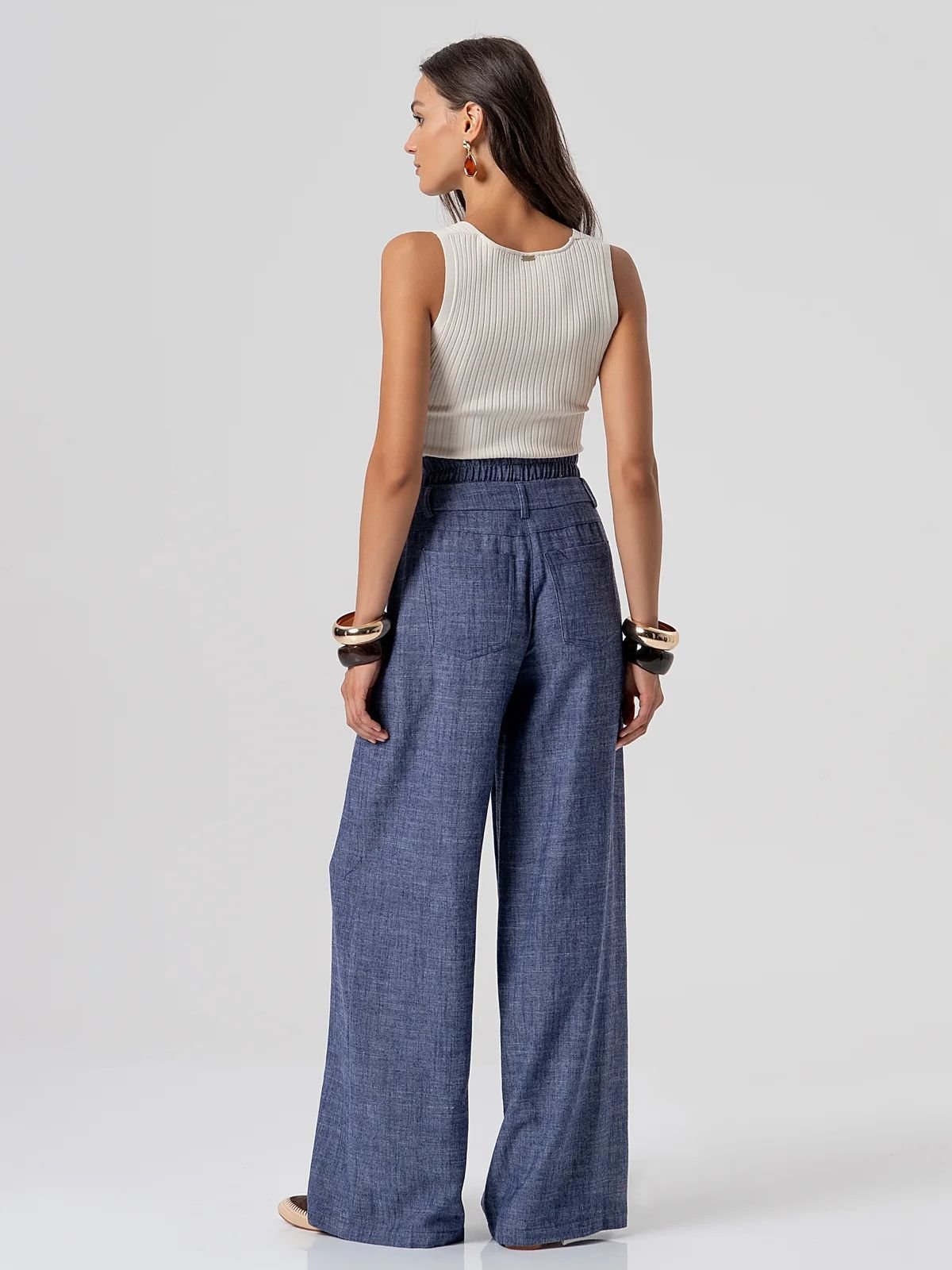 Fracomina - Pantalone wide a palazzo con lino - Donna - World Fashion