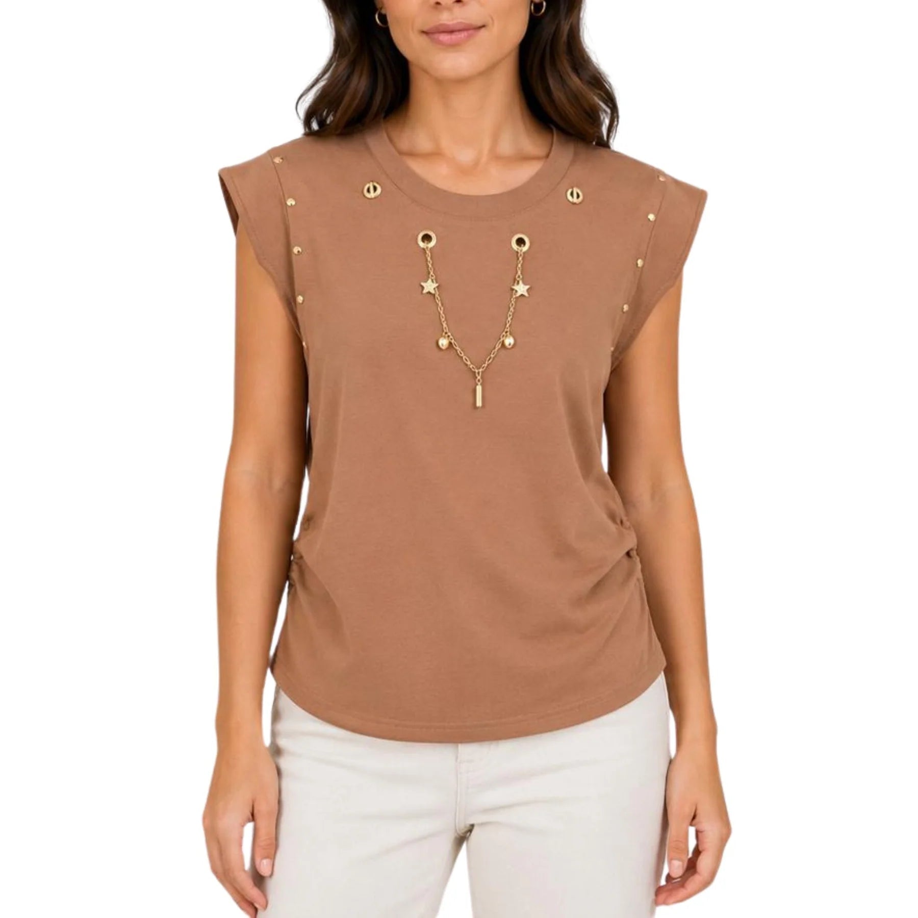 Fracomina - T-shirt regular in jersey con occhielli vela e collana abbinata - Donna - World Fashion
