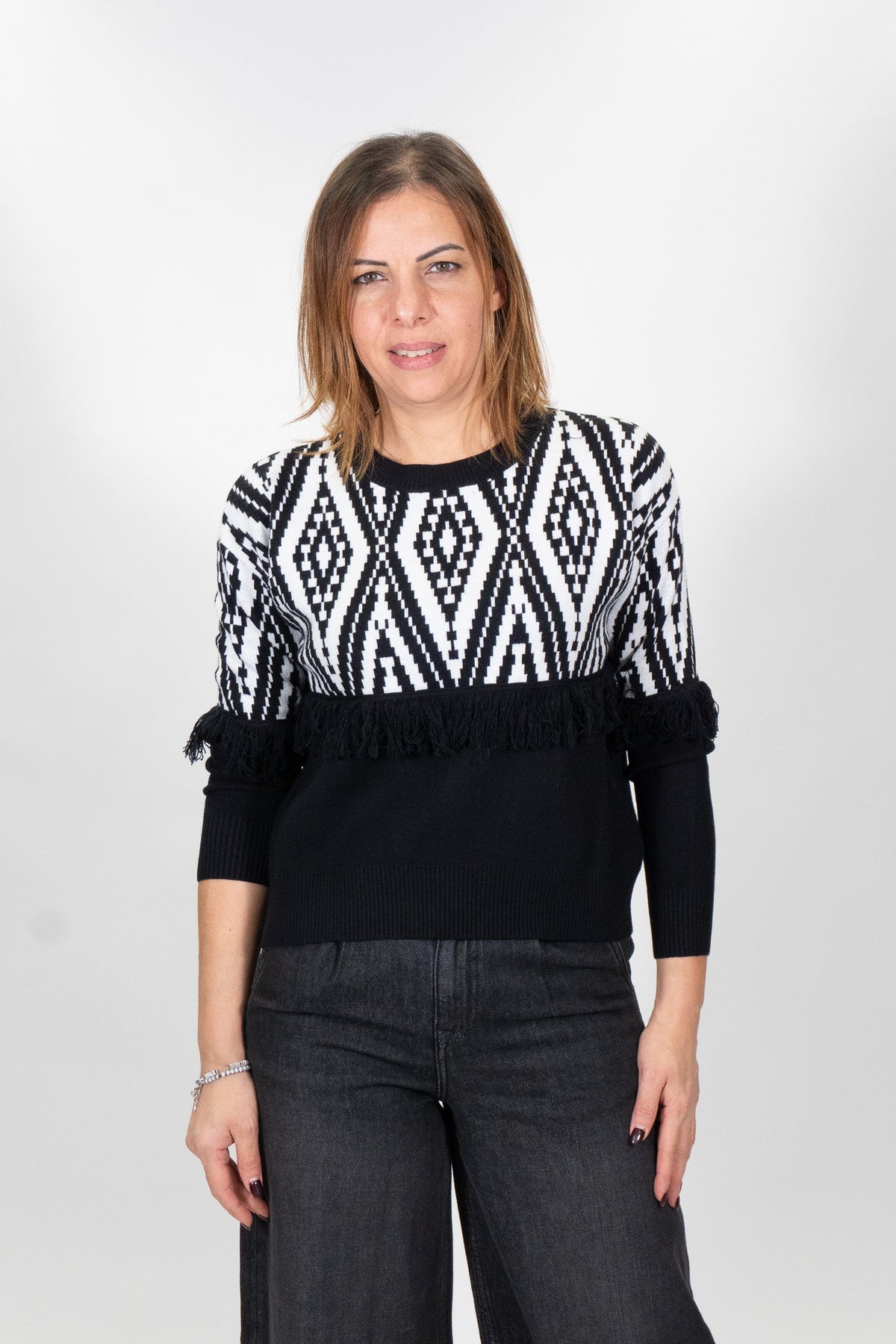 Fresh Flower - Maglia Girocollo Fantasia C/Frange F.12 - Donna - World Fashion