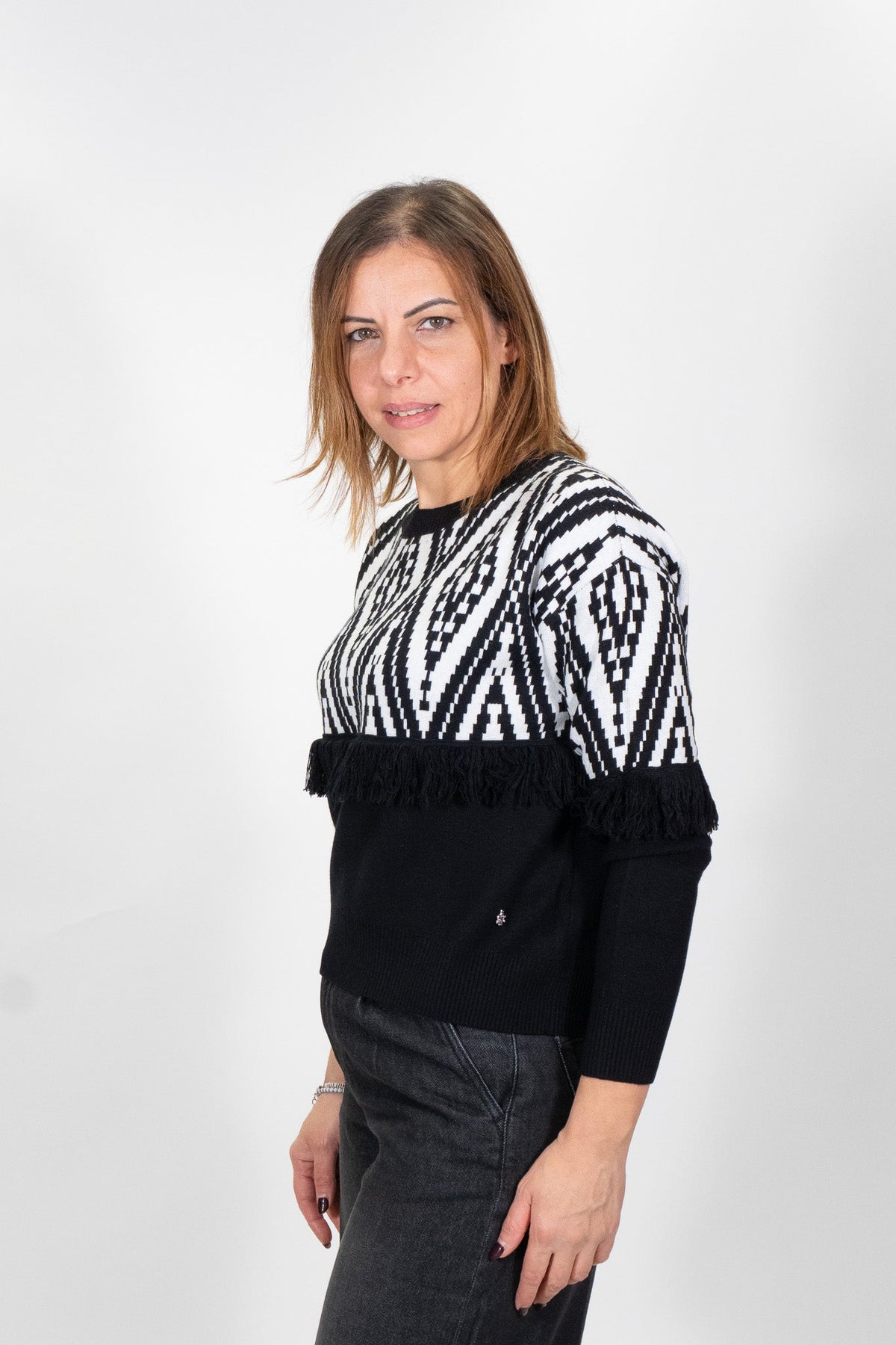 Fresh Flower - Maglia Girocollo Fantasia C/Frange F.12 - Donna - World Fashion
