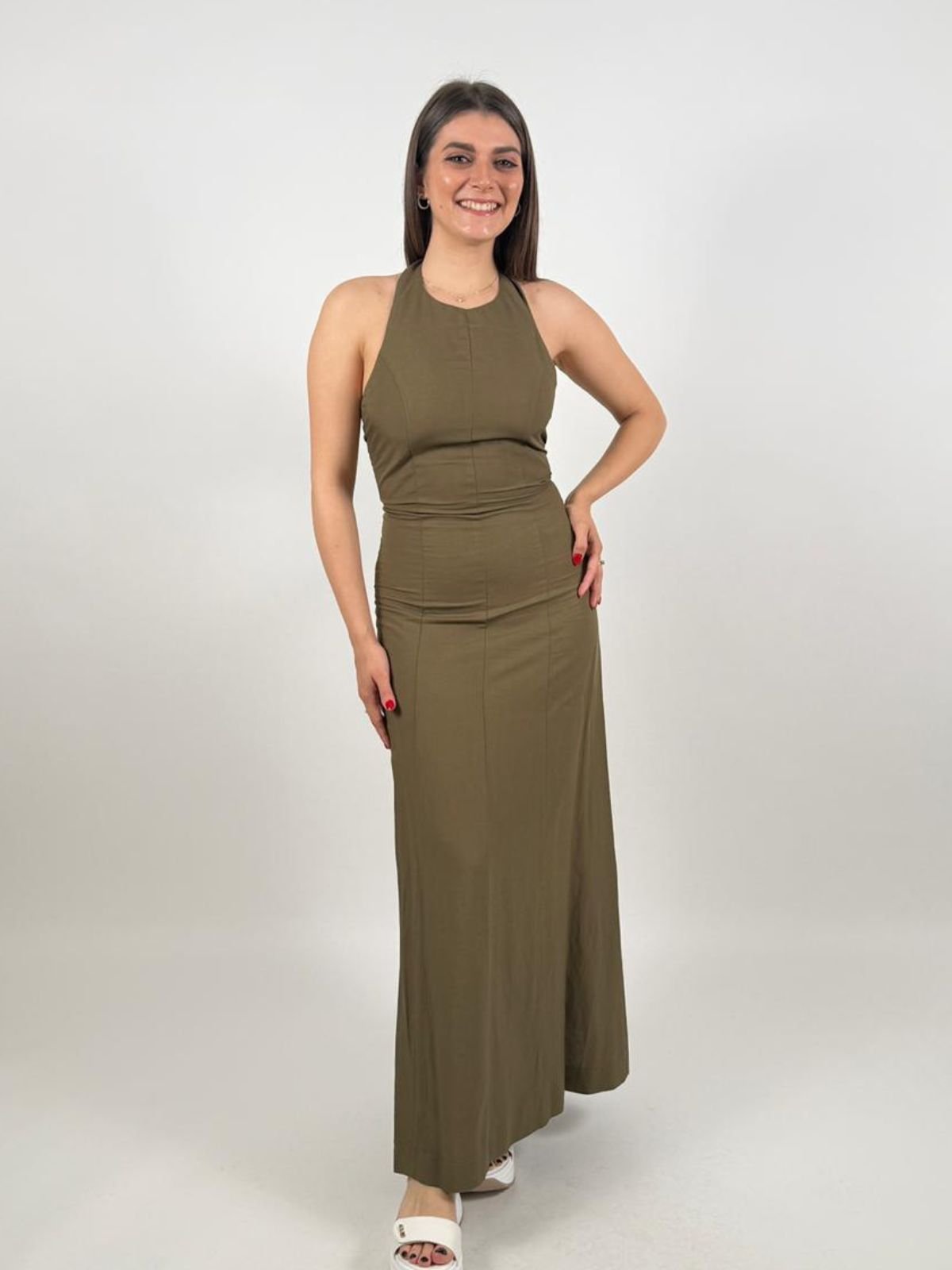 Gaudì - Abito Lungo Scollo All'Americana in misto lino - Donna - World Fashion