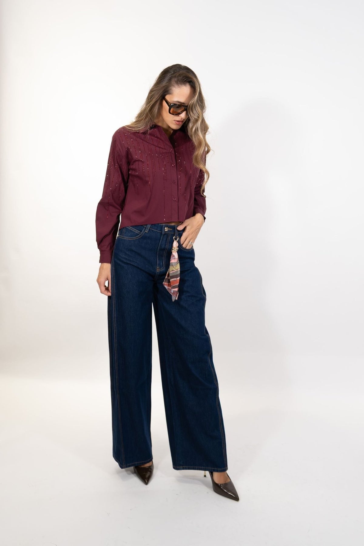 Gaudì - Jeans wide leg con foulard - Donna - World Fashion