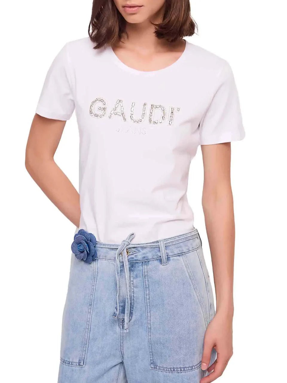 Gaudì - T-shirt con logo e strass - Donna - World Fashion