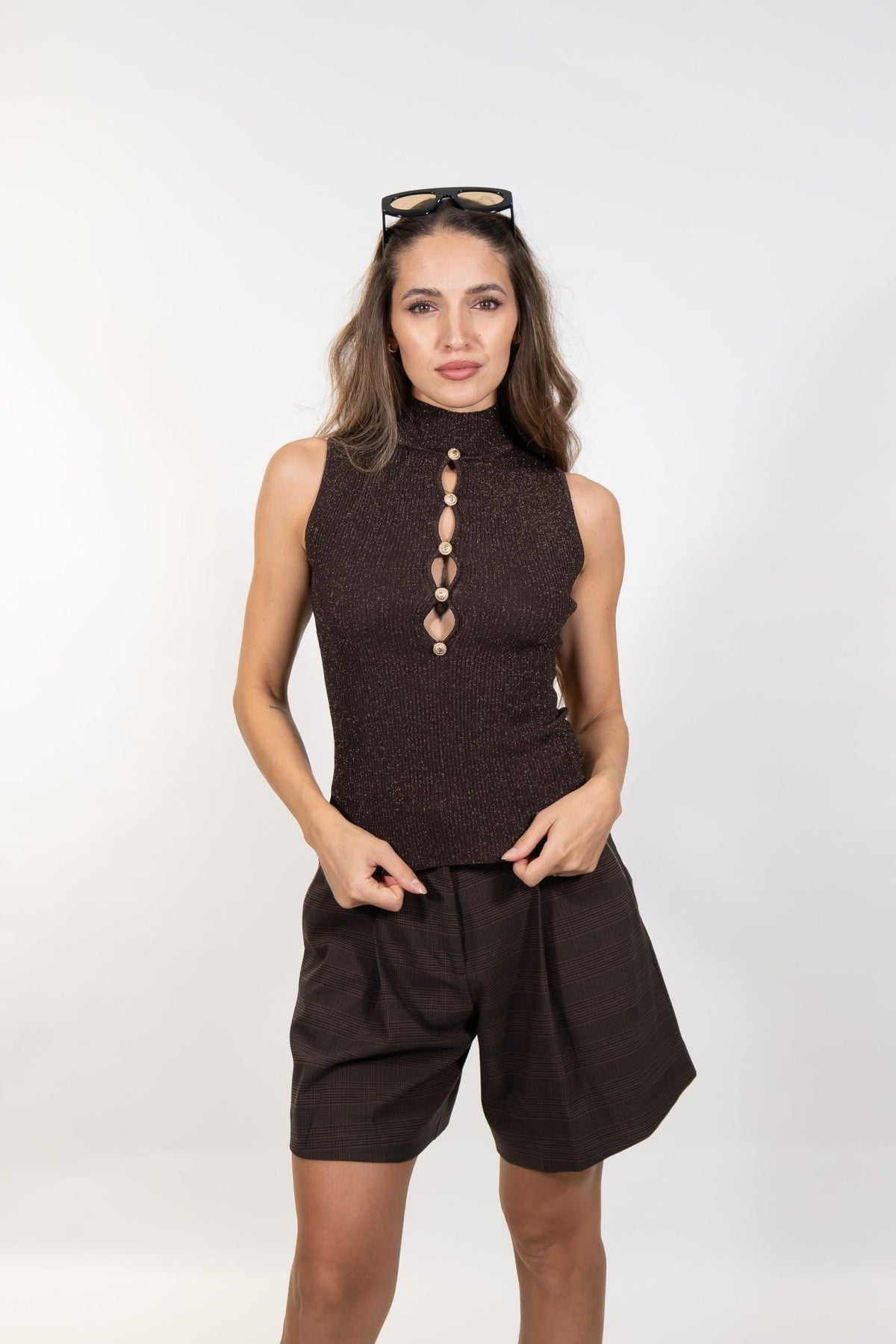 Gaudì - Top lurex collo alto con bottoni - Donna - World Fashion