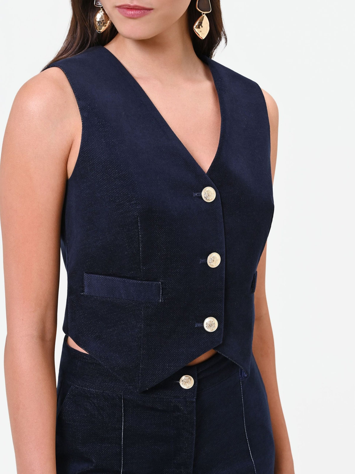 Rinascimento - Gilet in velluto blu navy con bottoni (Giorgia Palmas X Rinascimento) - Donna