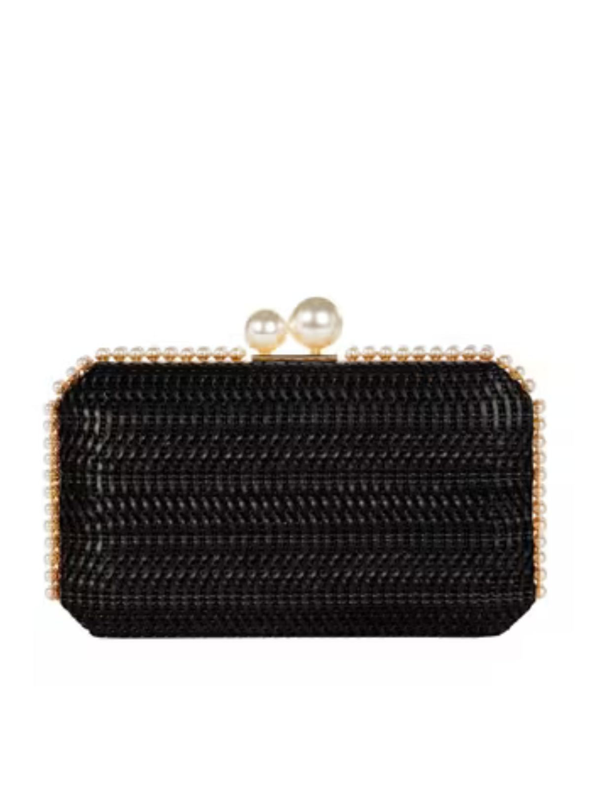 Rinascimento - Pochette Rigida Intrecciata Effetto Paglia Con Rifinitura In Perle E Tracolla Catena Removibile - Donna