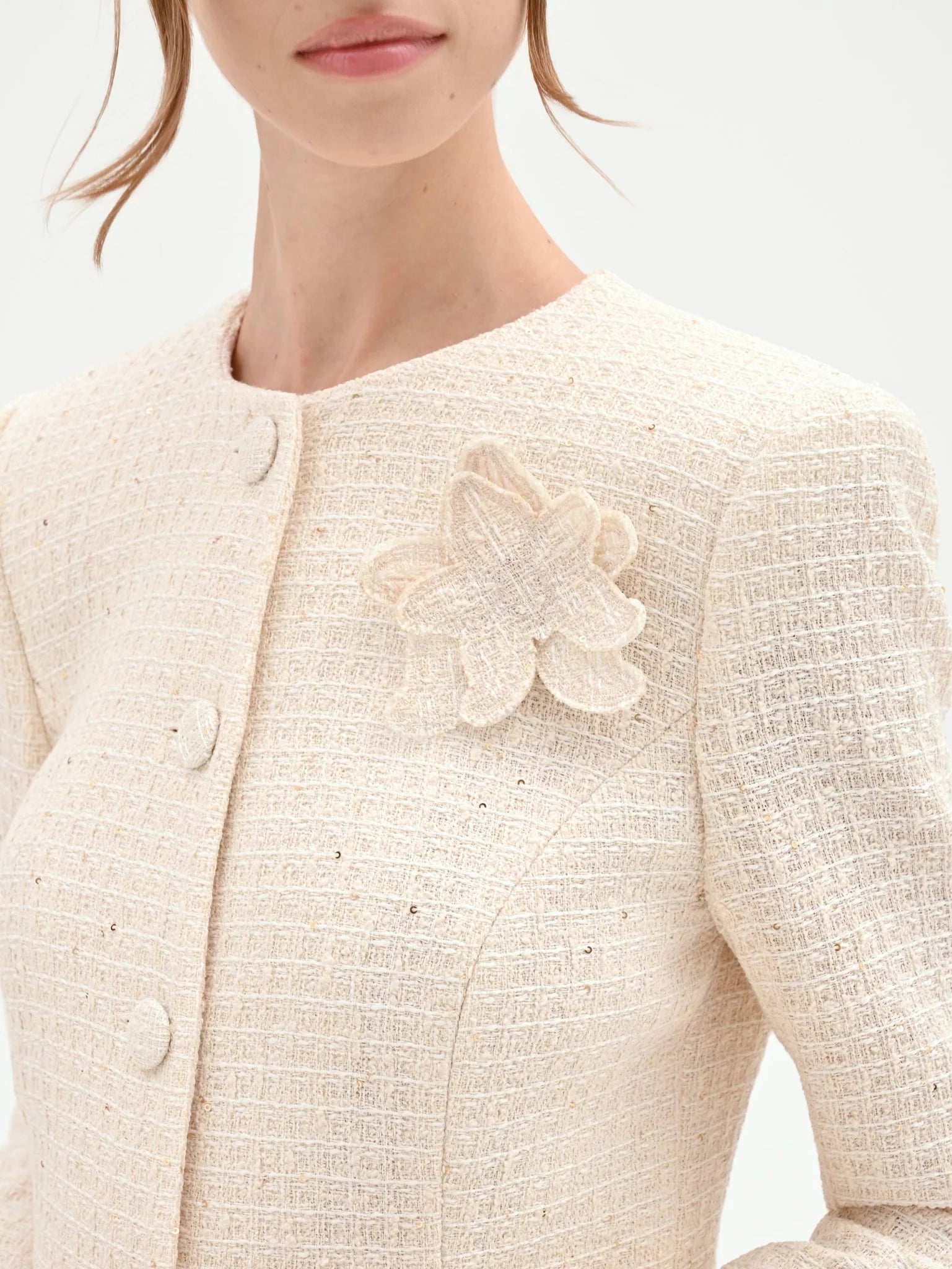 Giacca Bouclé Con Fiore Applicato Donna - Rinascimento - World Fashion