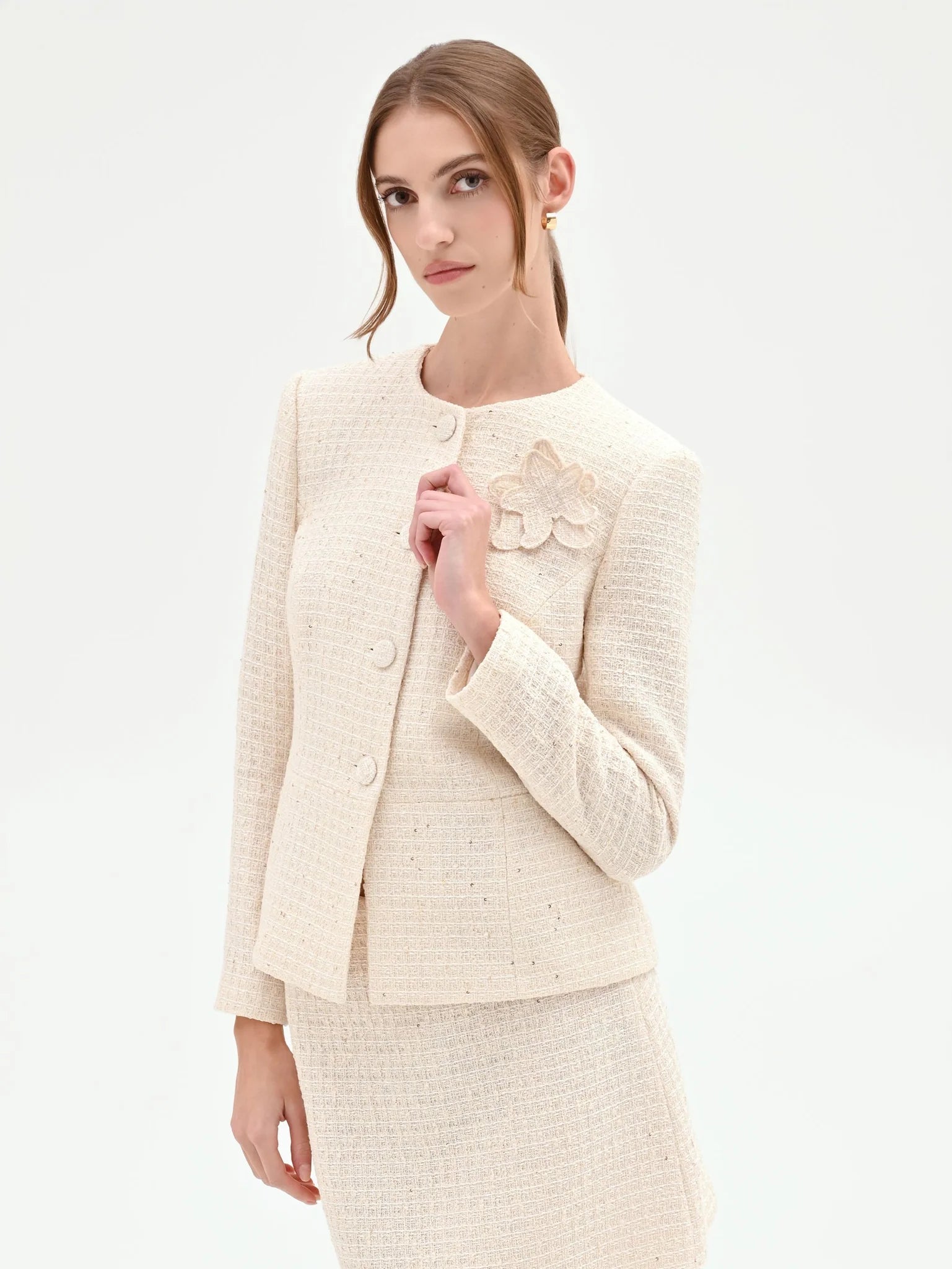 Giacca Bouclé Con Fiore Applicato Donna - Rinascimento - World Fashion