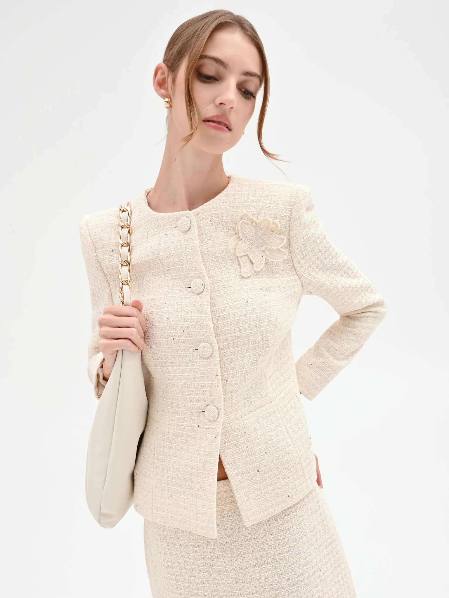 Giacca Bouclé Con Fiore Applicato Donna - Rinascimento - World Fashion