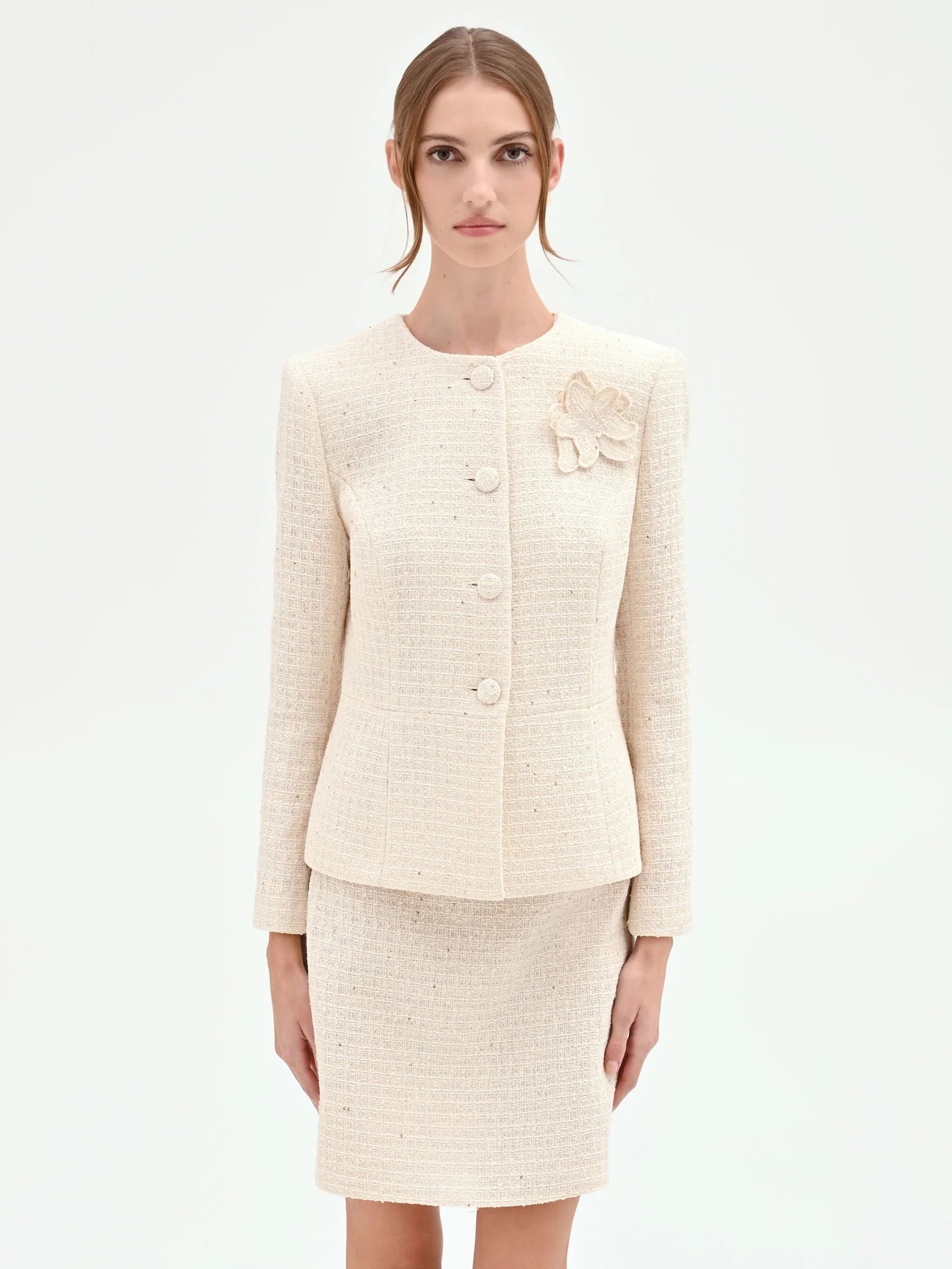 Giacca Bouclé Con Fiore Applicato Donna - Rinascimento - World Fashion