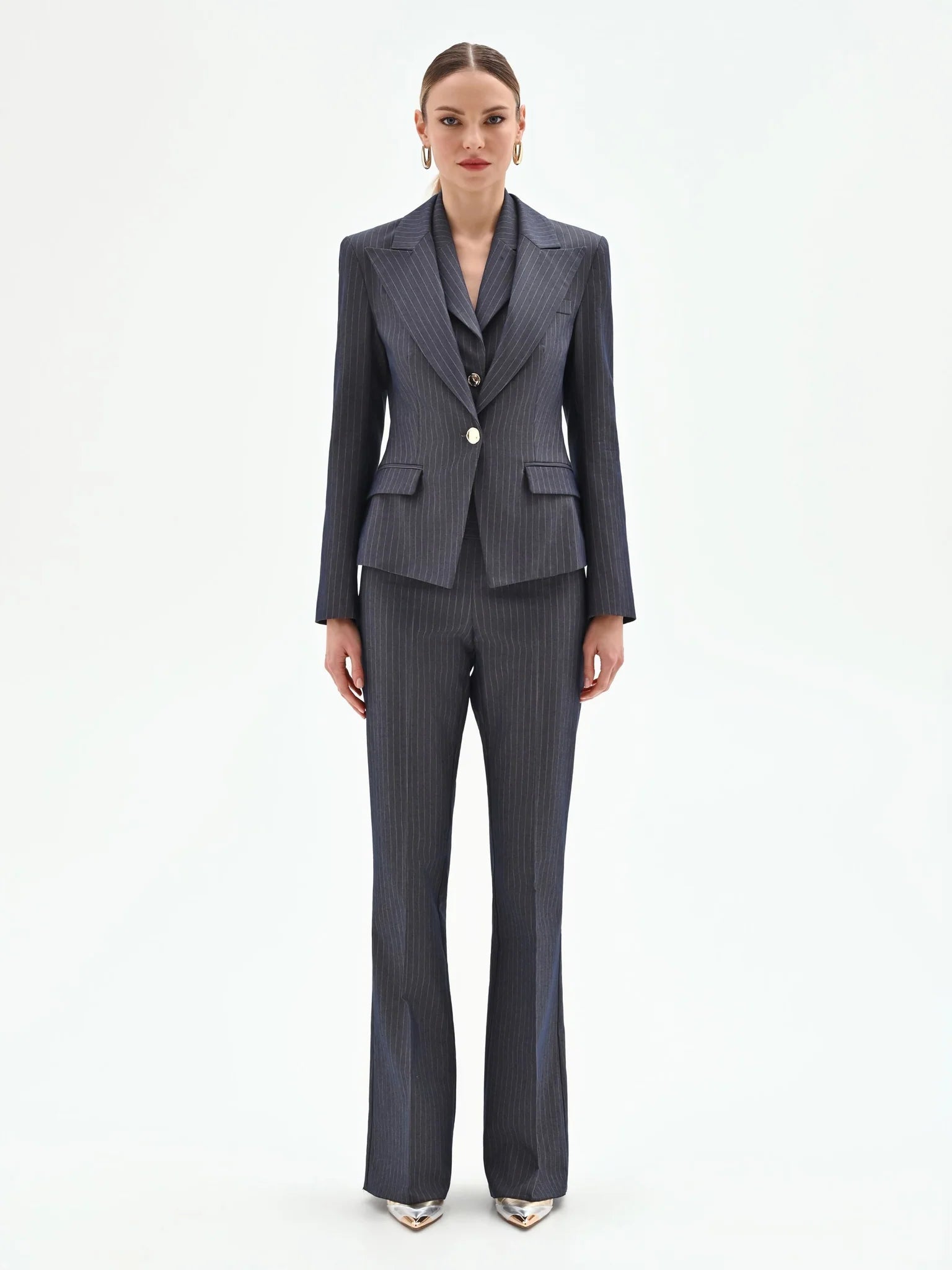 Giacca Gessata Con Bottone Gioiello Donna - Rinascimento - World Fashion