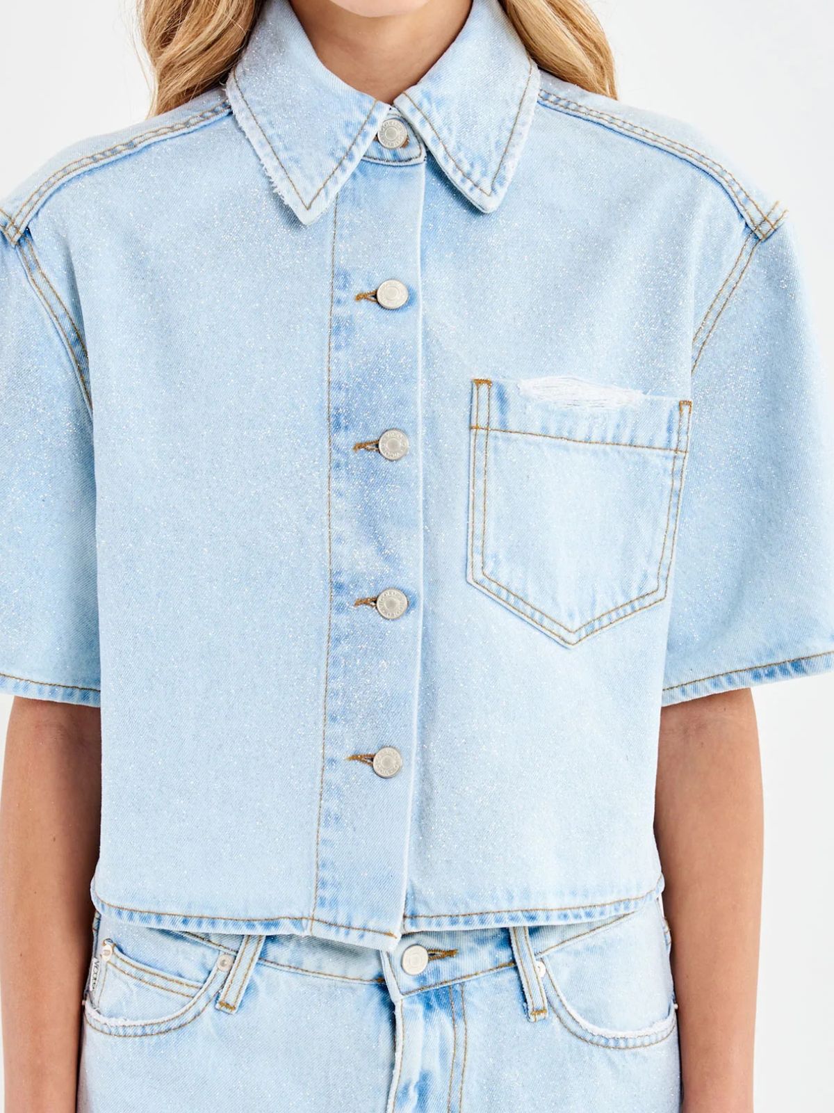 Giacca in Denim Mezza Manica Glitter Donna - Vicolo - World Fashion