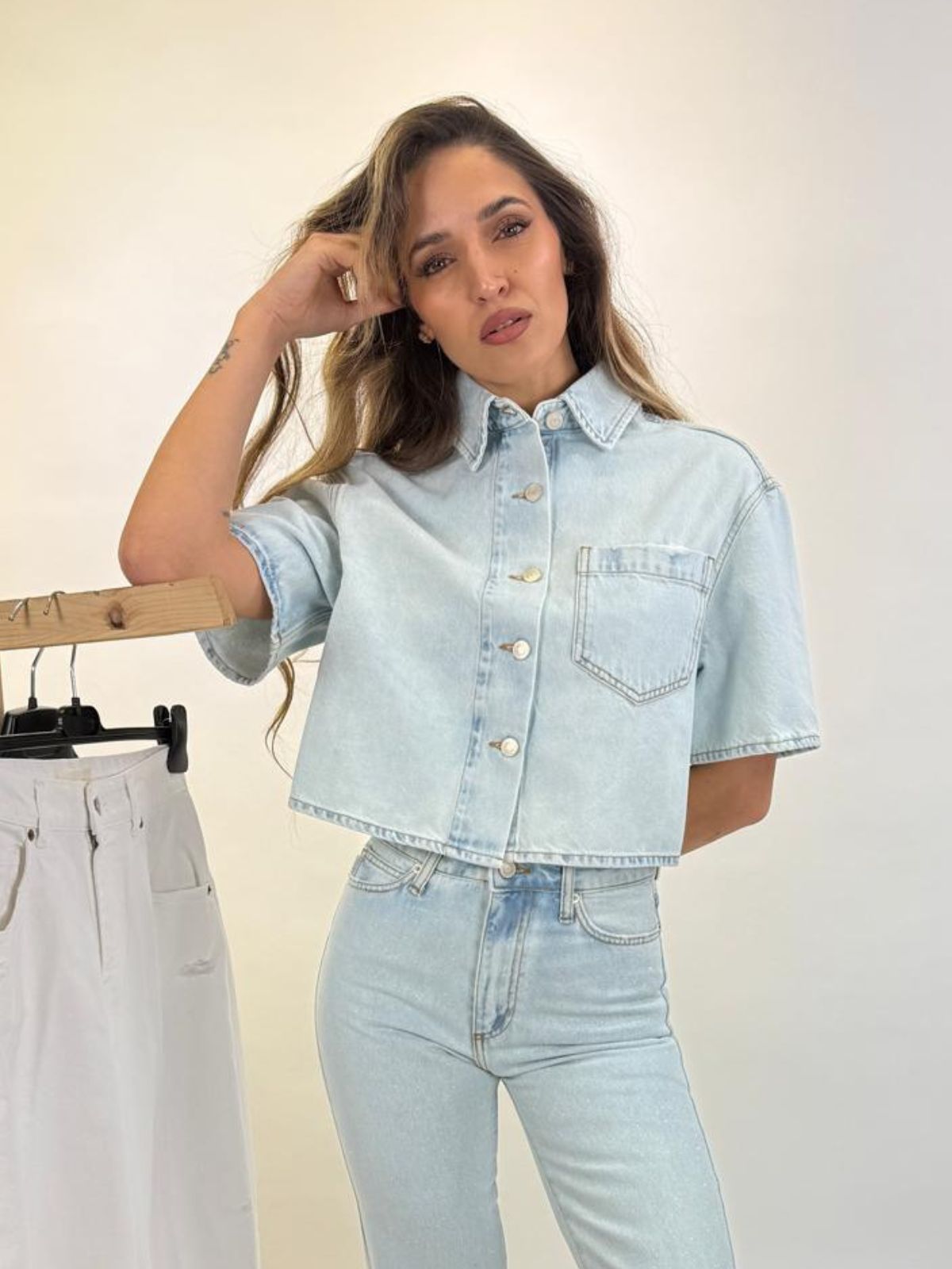 Giacca in Denim Mezza Manica Glitter Donna - Vicolo - World Fashion