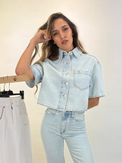 Vicolo - Giacca in Denim Mezza Manica Glitter - Donna
