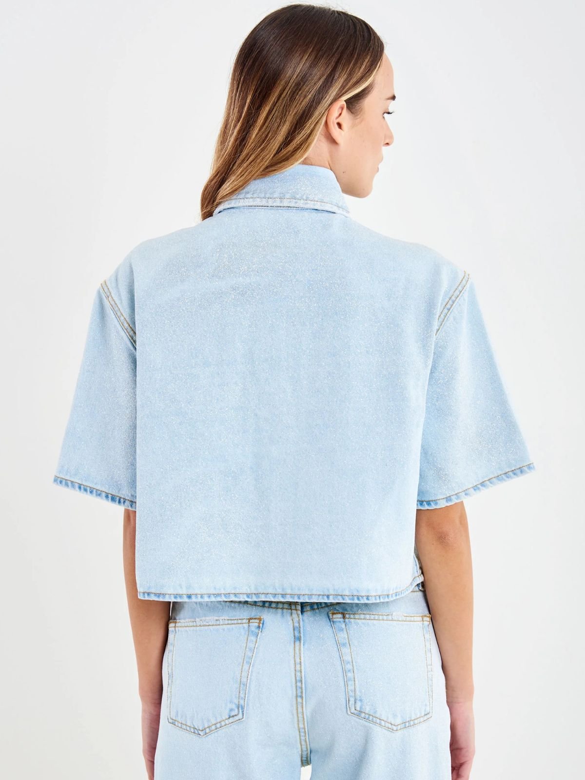 Giacca in Denim Mezza Manica Glitter Donna - Vicolo - World Fashion