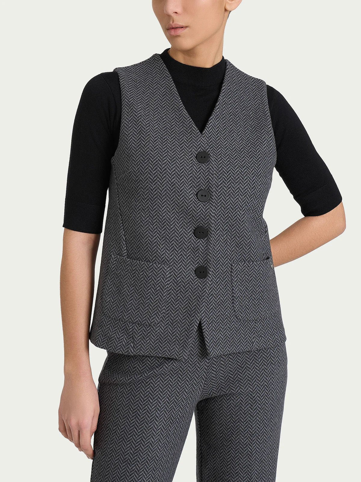 Gilet con quattro bottoni in Eco Jacquard Donna - RAGNO - DR38GL - World Fashion
