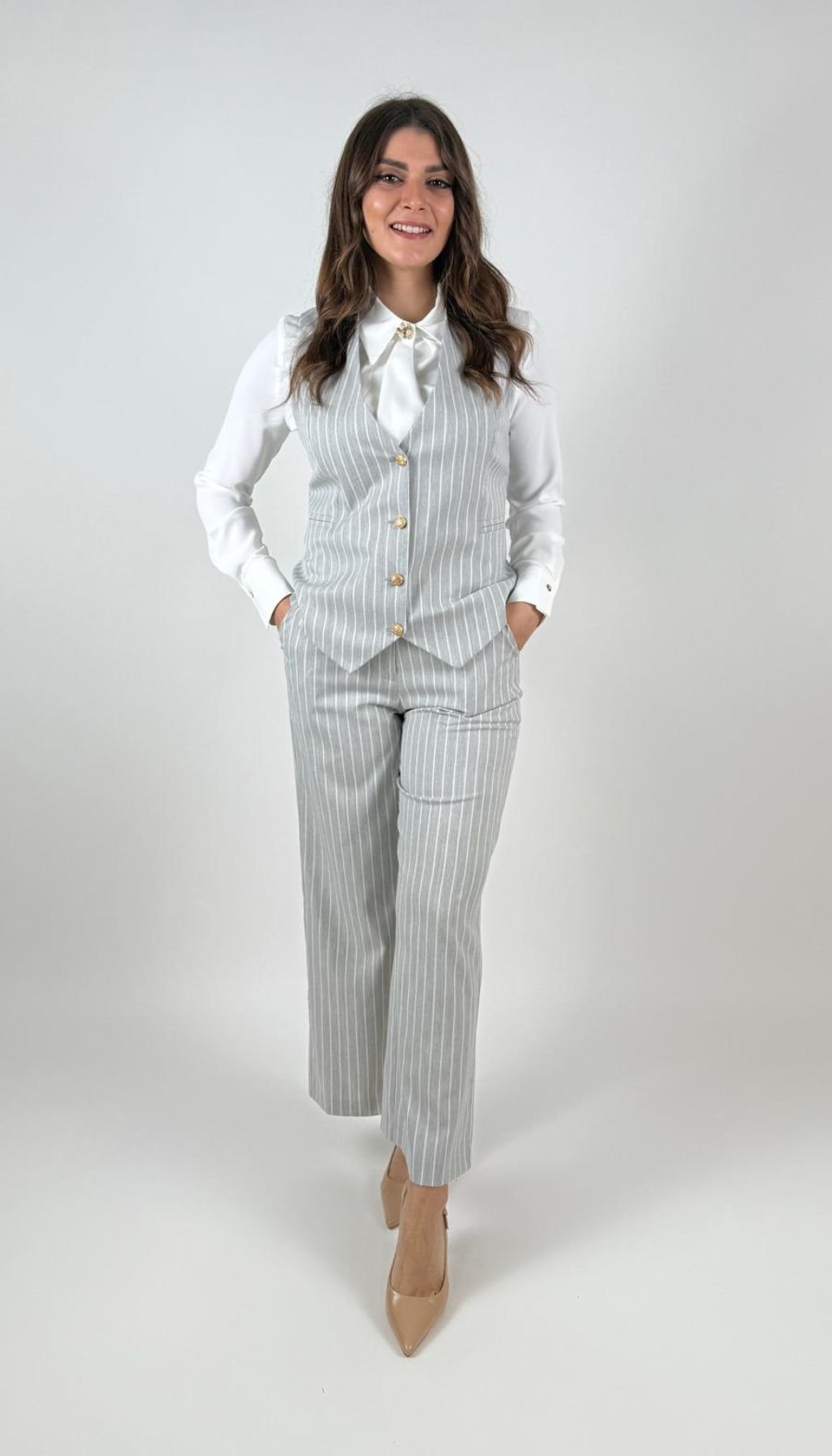 Gilet in tessuto gessato Donna - Yes Zee - World Fashion