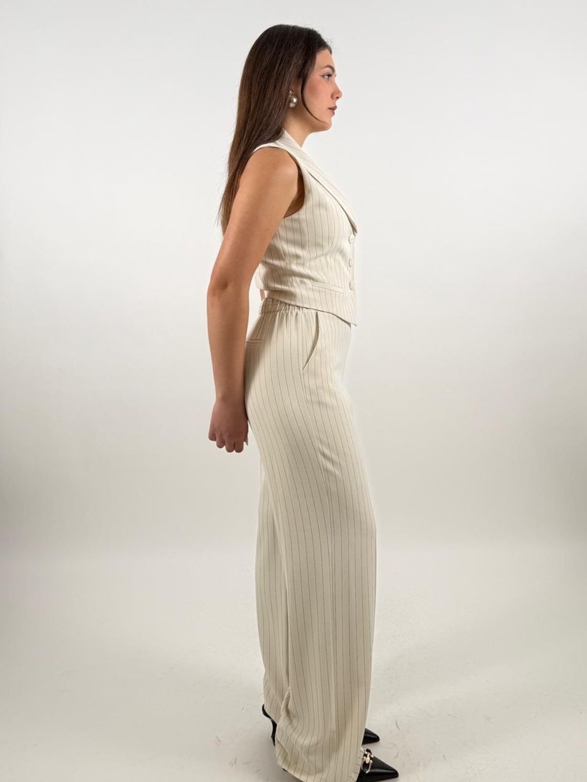 Gilet monopetto a righe con rever classico Donna - Imperial - World Fashion
