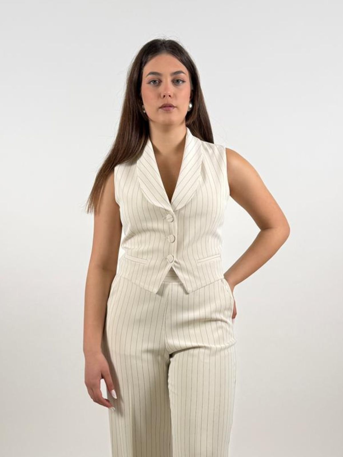 Gilet monopetto a righe con rever classico Donna - Imperial - World Fashion