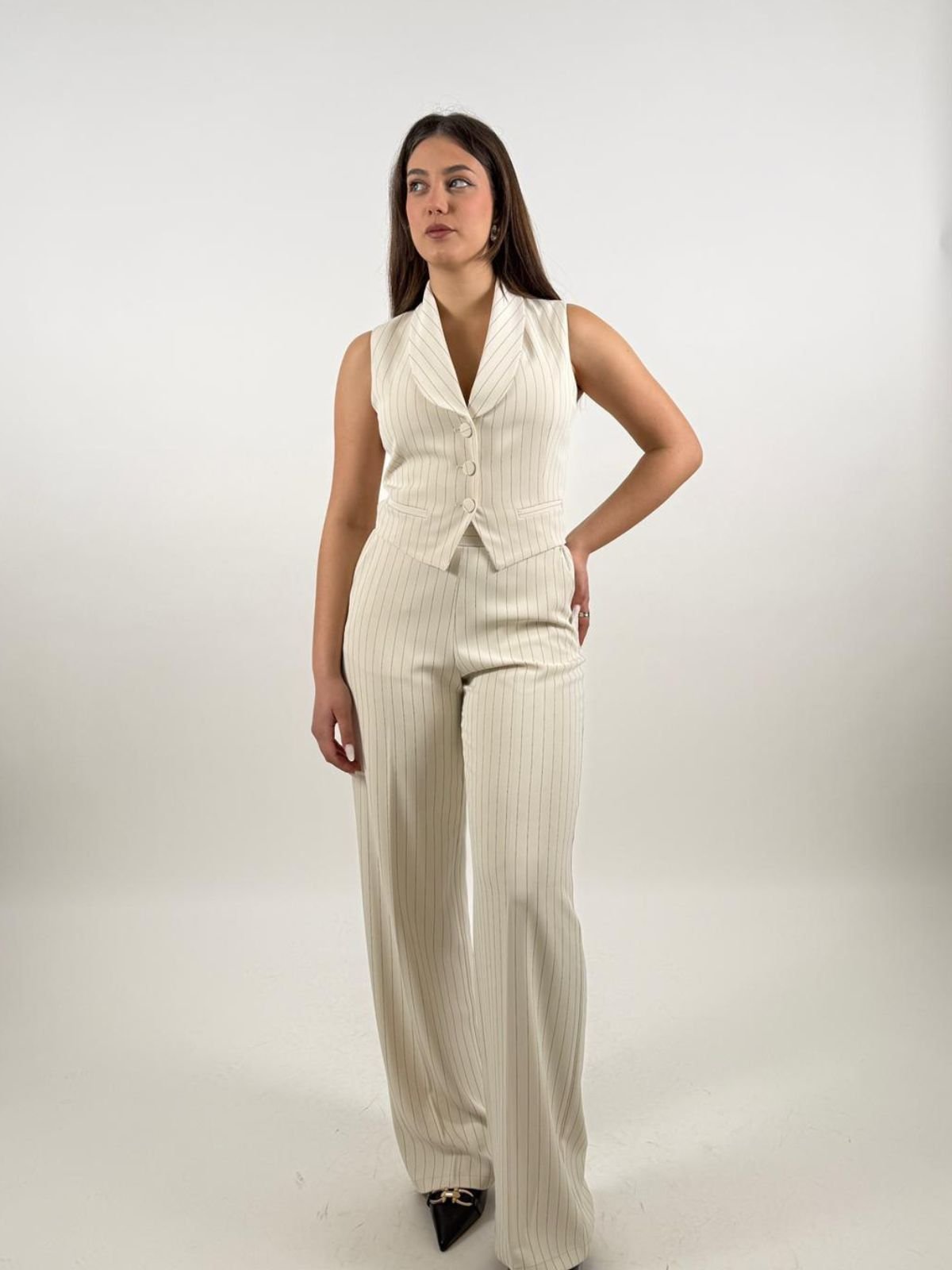 Gilet monopetto a righe con rever classico Donna - Imperial - World Fashion