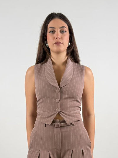Imperial - Gilet monopetto a righe con rever classico - Donna