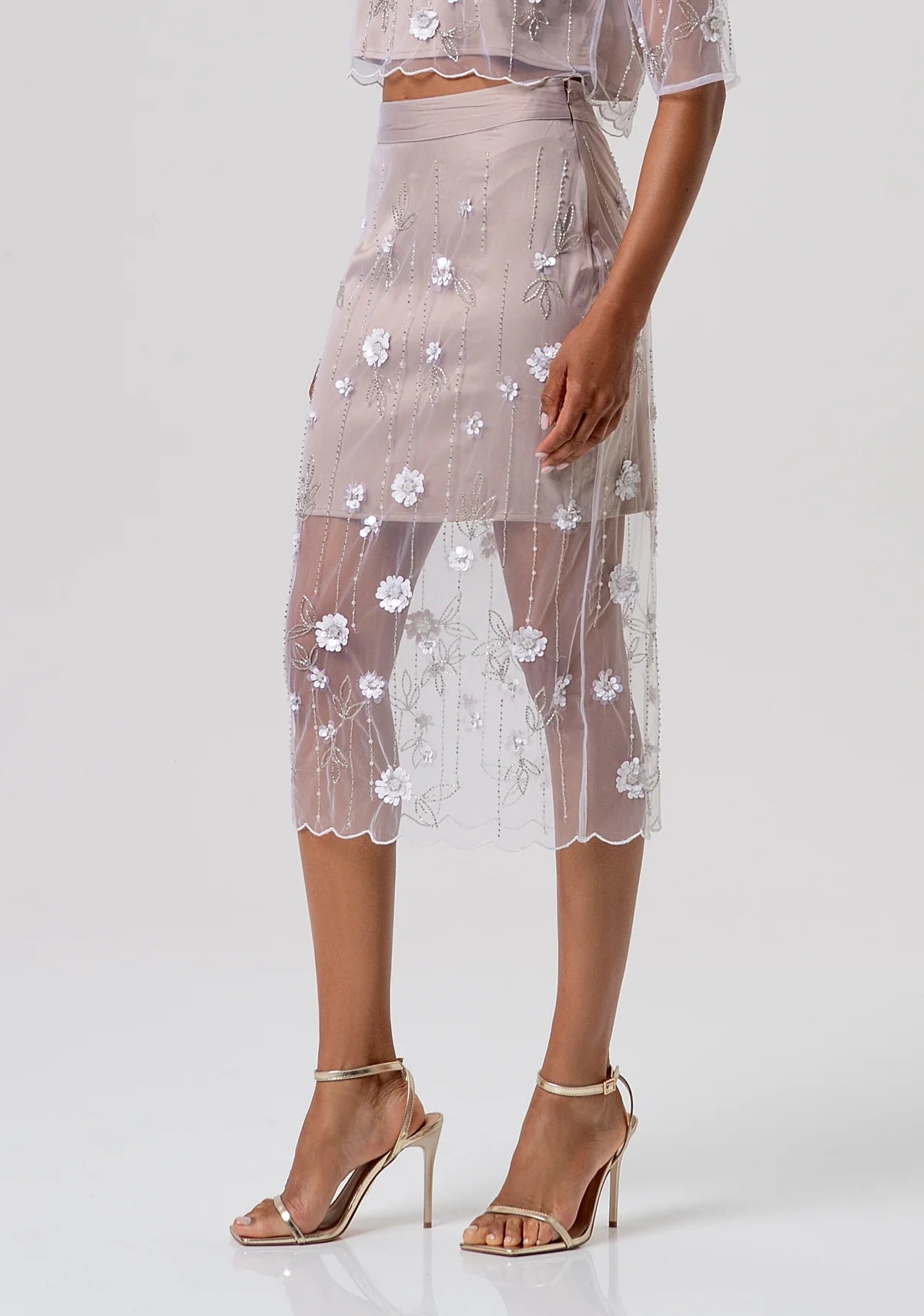 Gonna a tubino slim midi in tulle con fiori e paillettes Donna - Fracomina - World Fashion