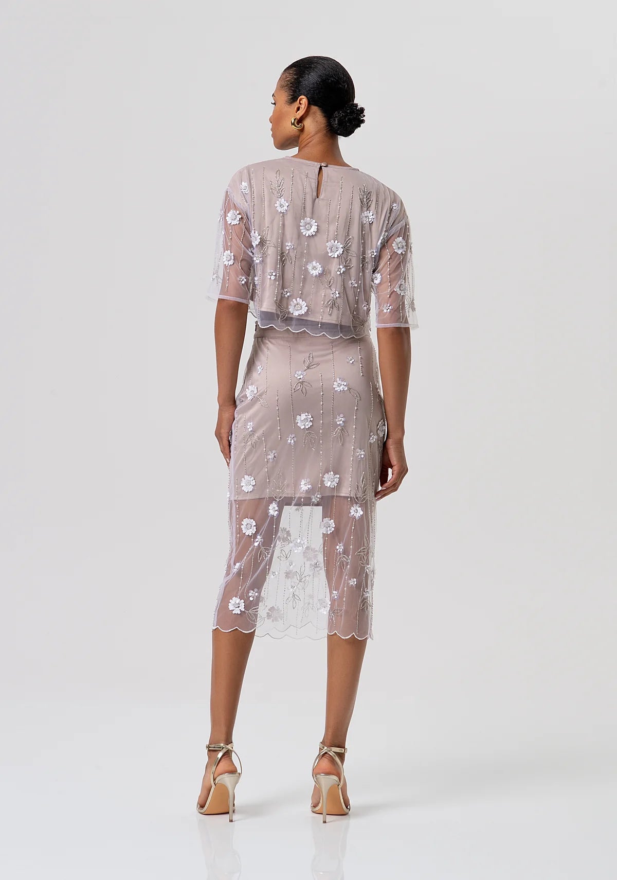 Gonna a tubino slim midi in tulle con fiori e paillettes Donna - Fracomina - World Fashion