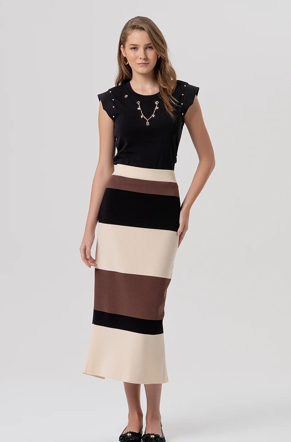 Gonna slim midi in maglia a righe Donna - Fracomina - World Fashion