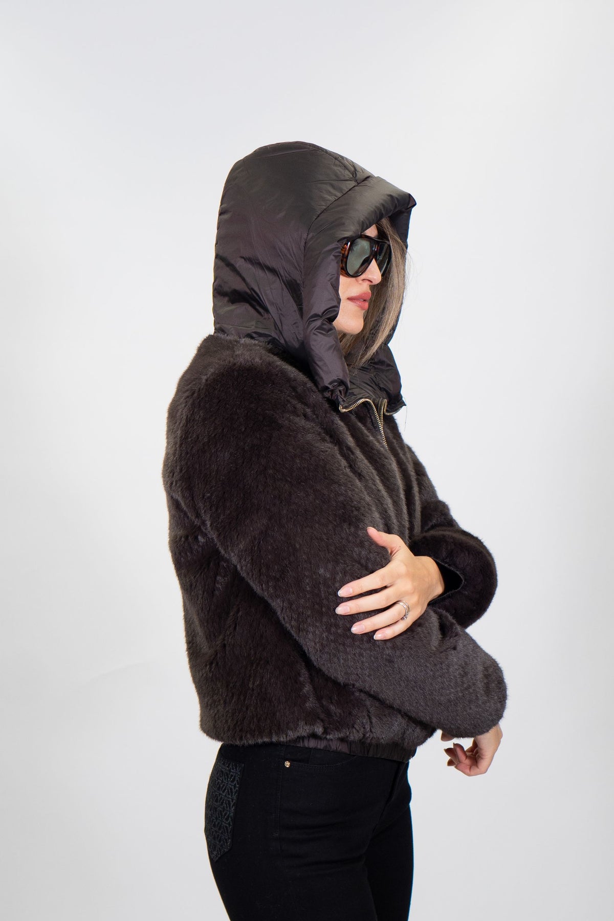 Yes Zee - Bomber reversibile in tessuto effetto peluche - Donna