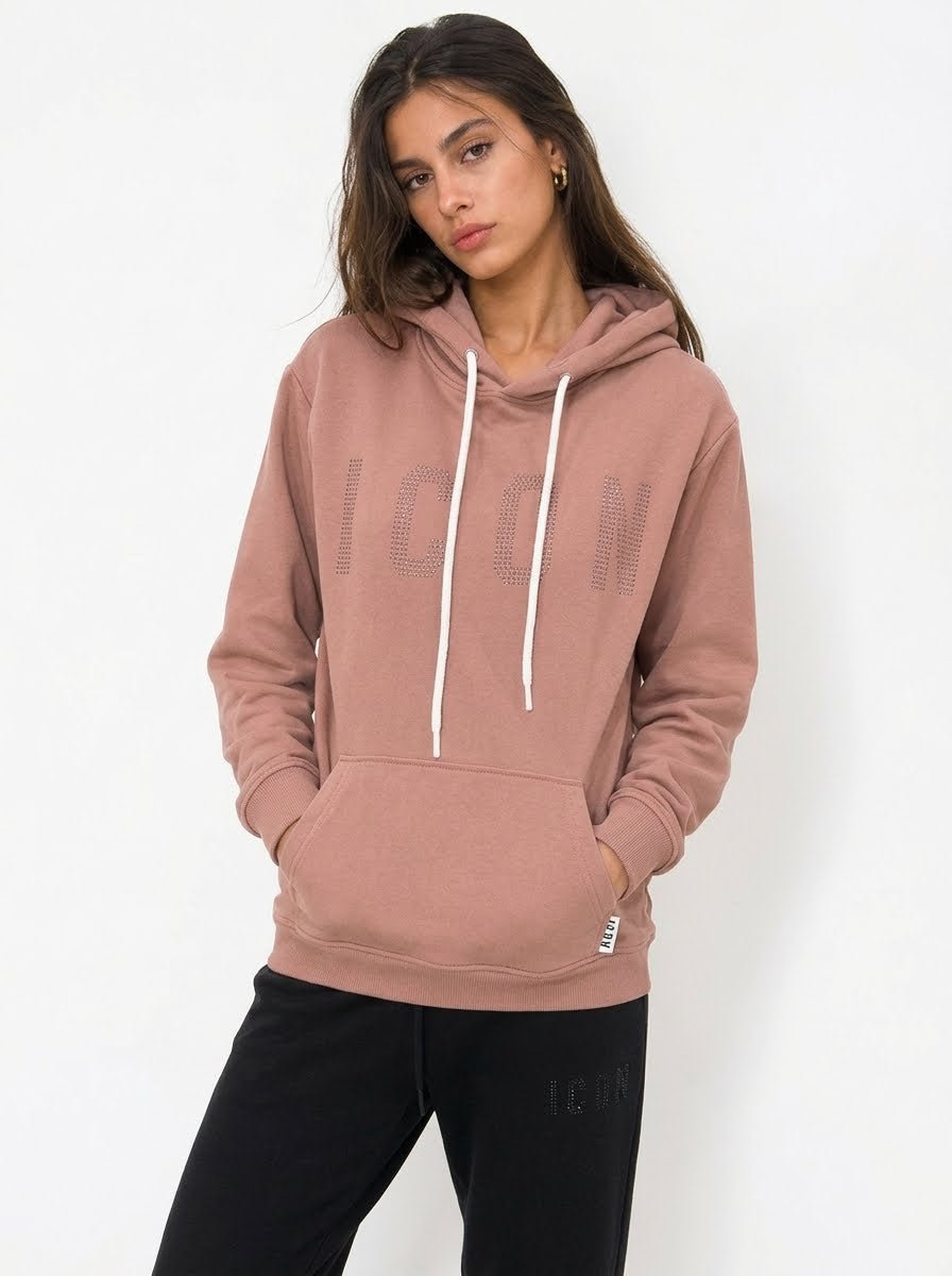 Icon - Felpa Cappuccio C/Logo Strass - Donna - World Fashion