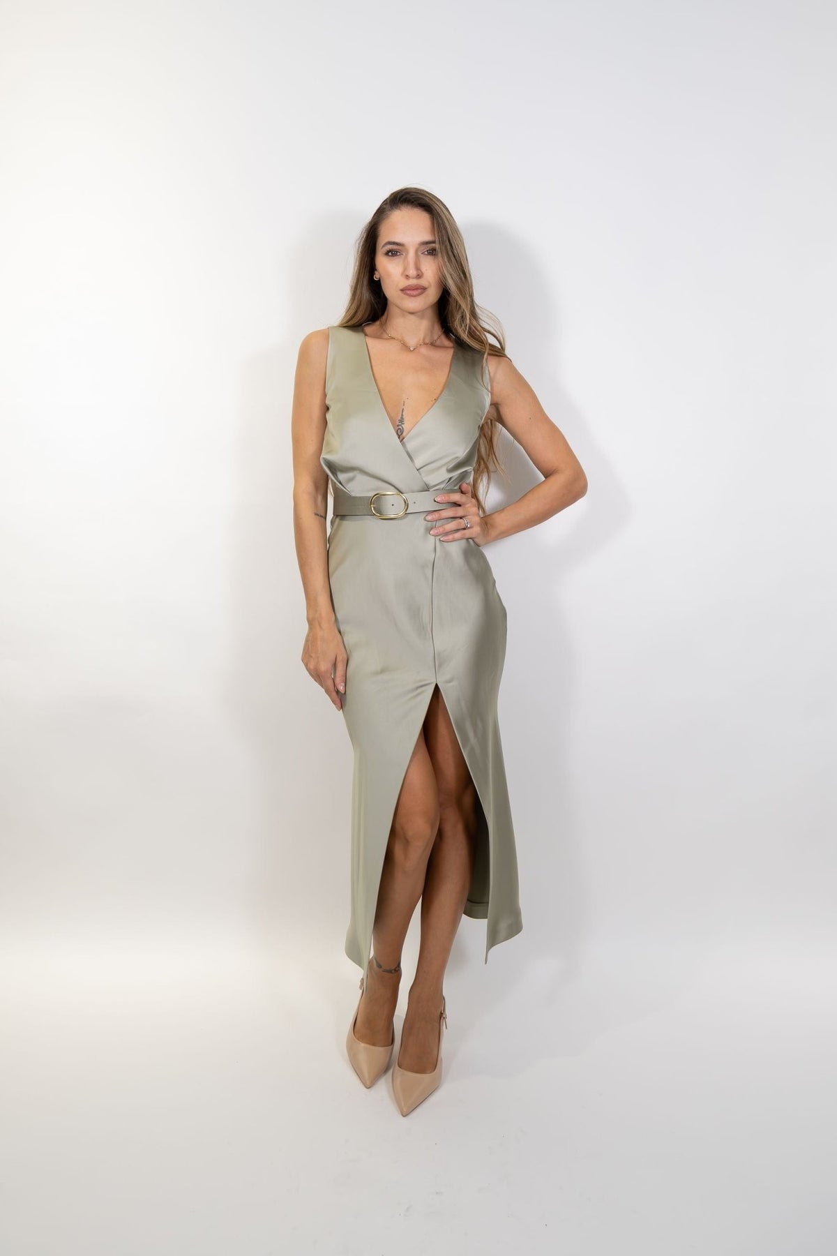 Imperial - Abito lungo scollo a v e cintura - Donna - World Fashion