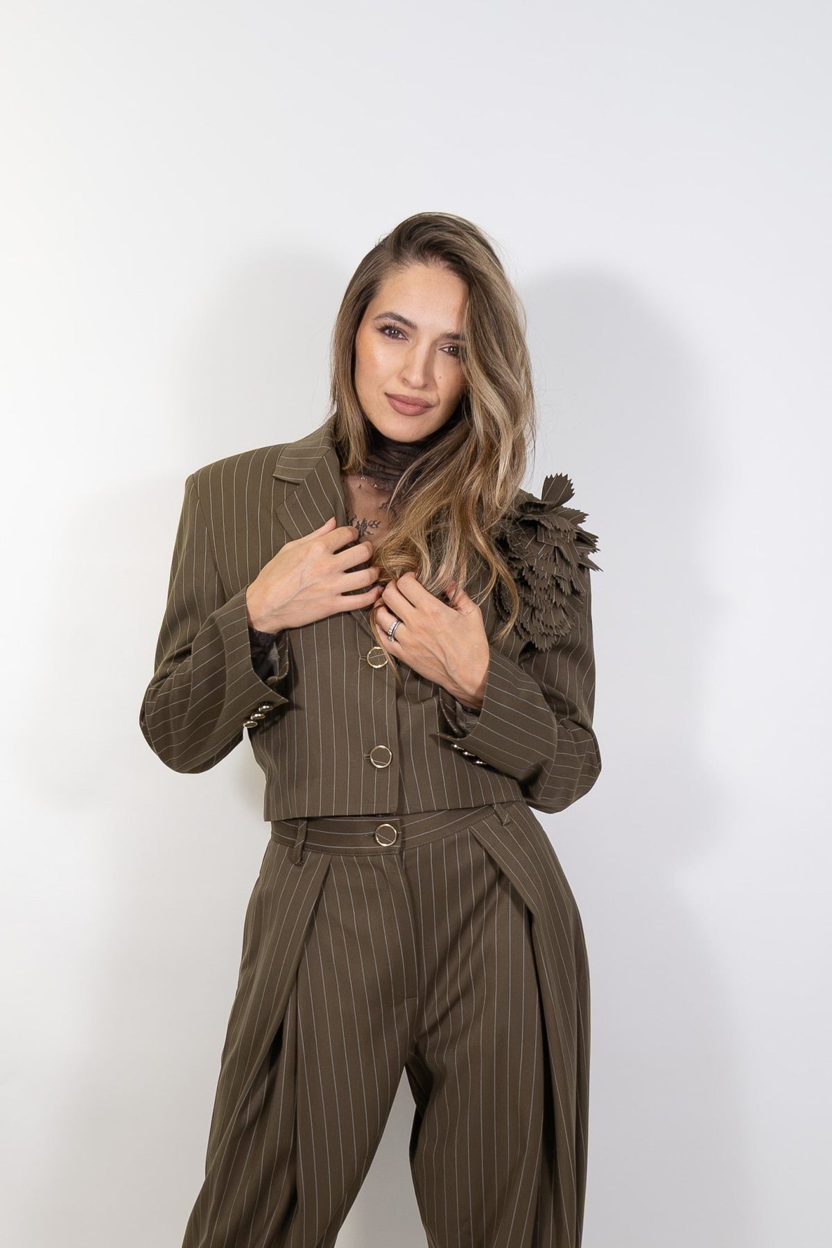 Imperial - Blazer corto a righe con applicazione floreale - Donna - World Fashion