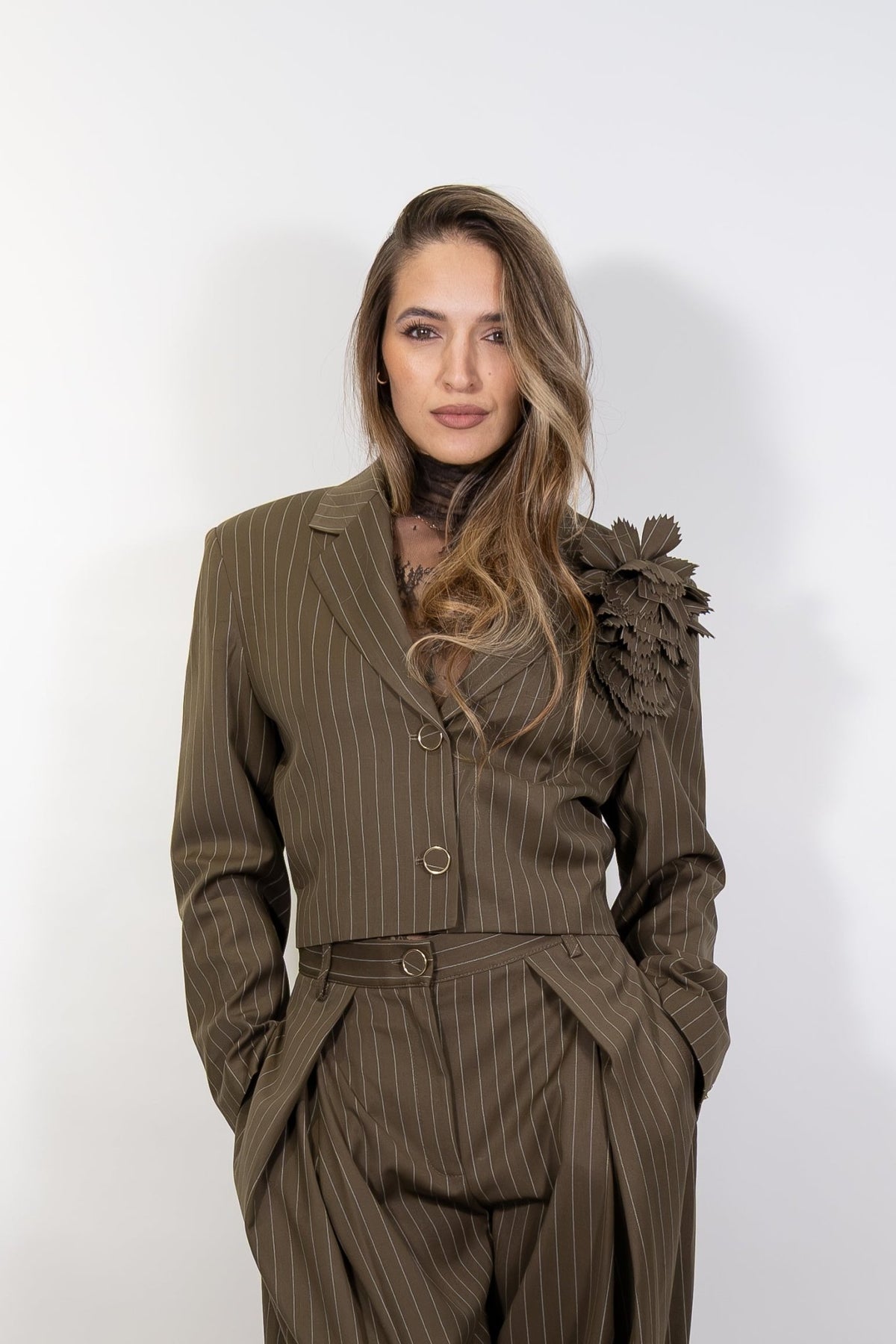 Imperial - Blazer corto a righe con applicazione floreale - Donna - World Fashion