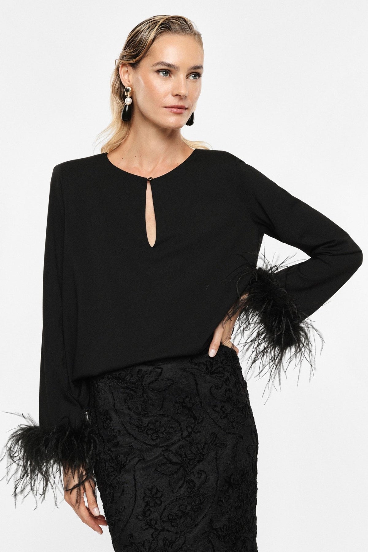 Imperial - Blusa maniche lunghe con inserti piumati - Donna - World Fashion