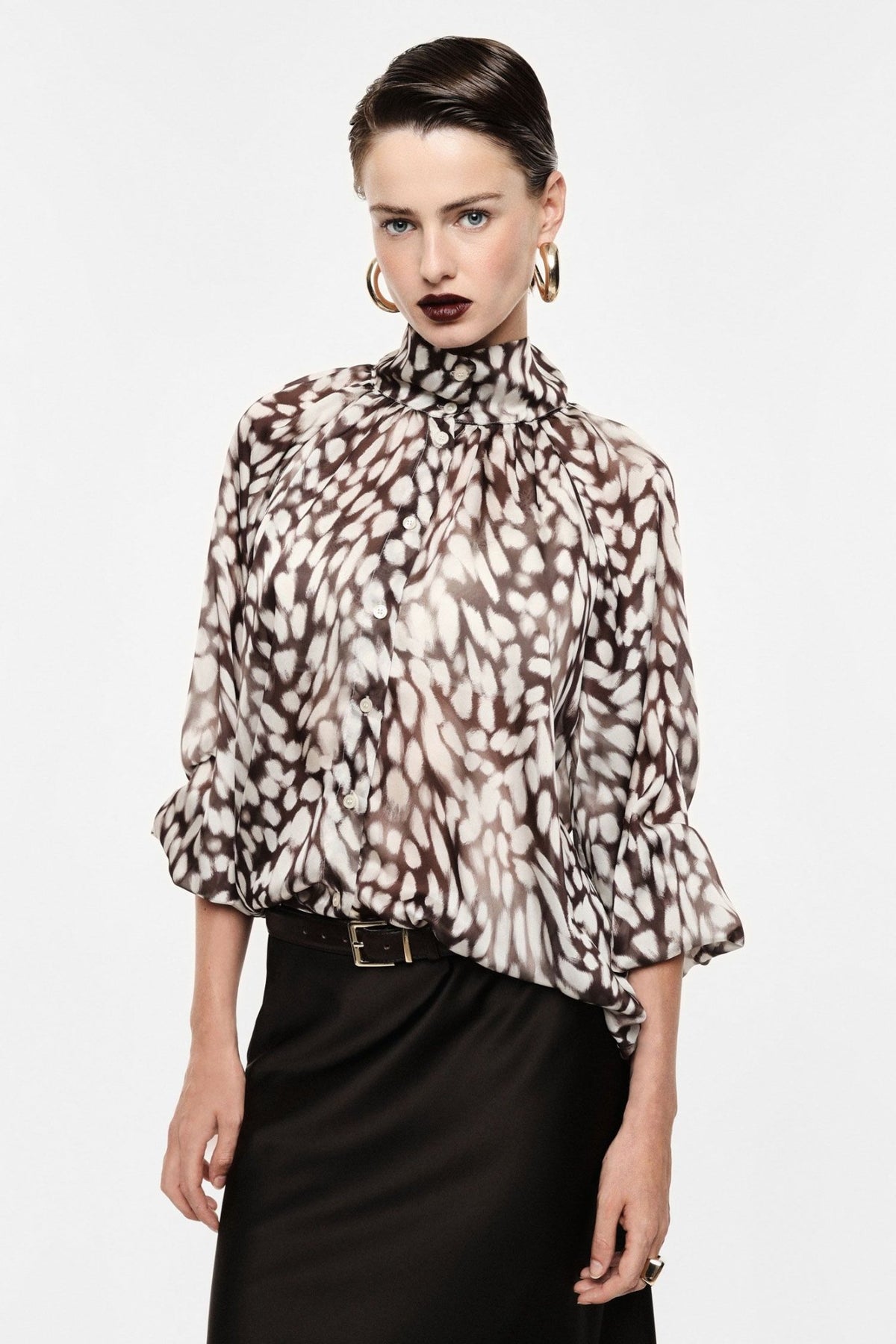 Imperial - Camicia ampia stampa astratta con collo alto - Donna - World Fashion
