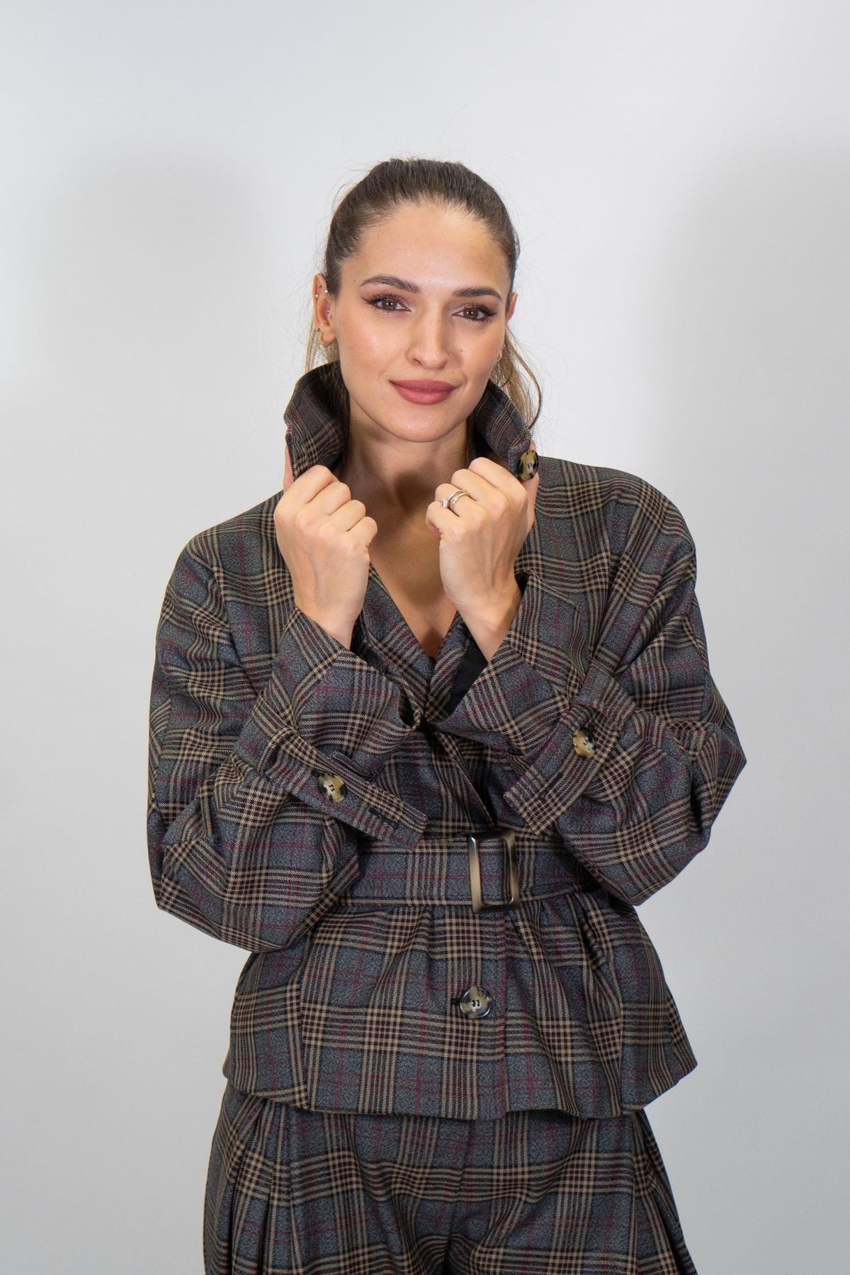 Imperial - Giacca corta con cintura e motivo a quadri - Donna - World Fashion