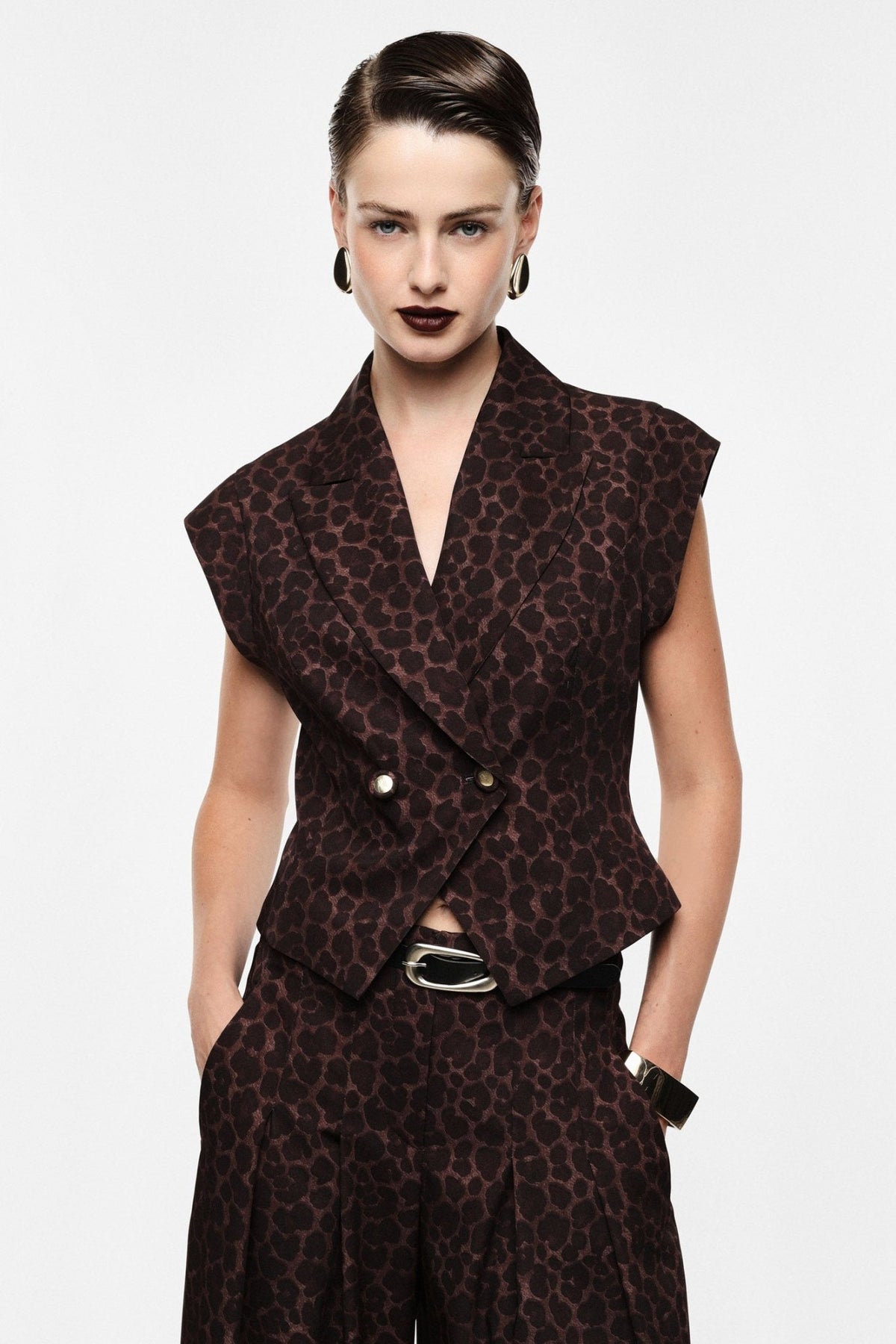 Imperial - Gilet doppio petto stampa animalier spalle strutturate - Donna - World Fashion