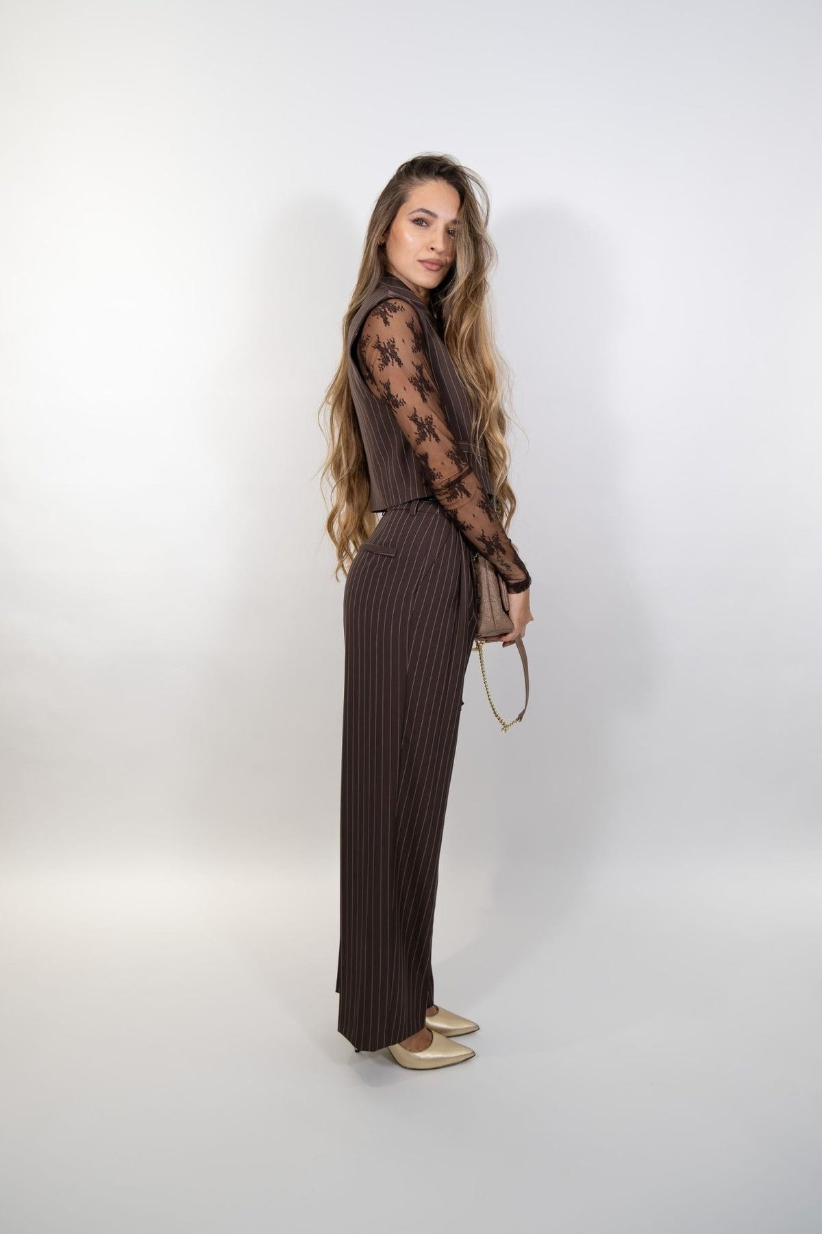 Imperial - Pantaloni palazzo a righe con cintura fiore - Donna - World Fashion