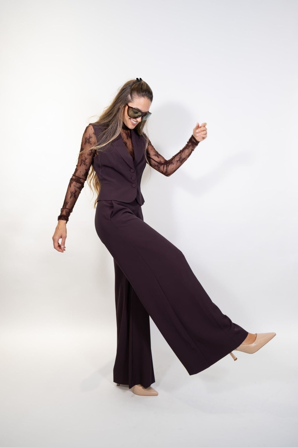 Imperial - Pantaloni palazzo a vita alta con cintura - Donna - World Fashion