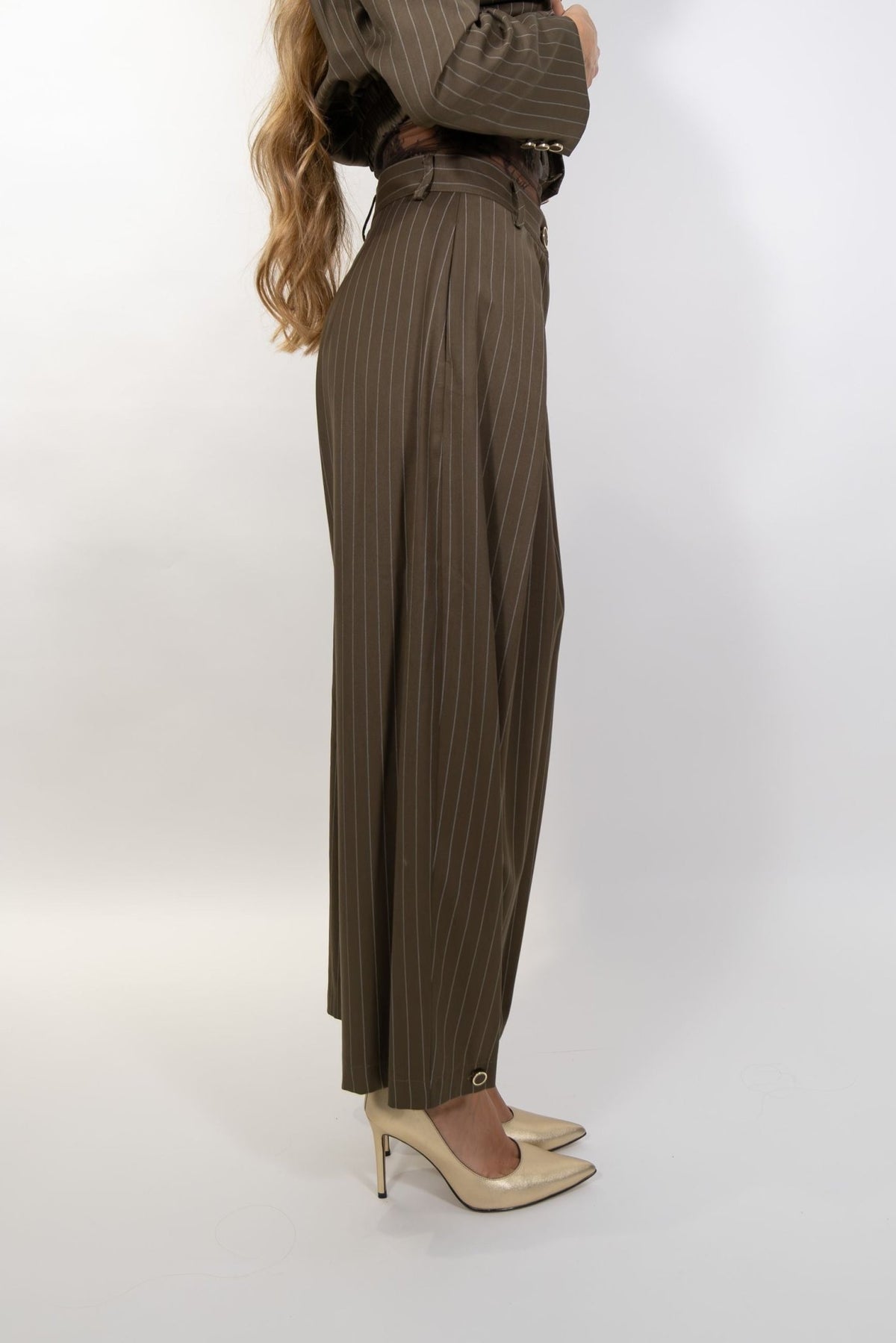Imperial - Pantaloni palazzo a vita alta con pinces e righe - Donna - World Fashion