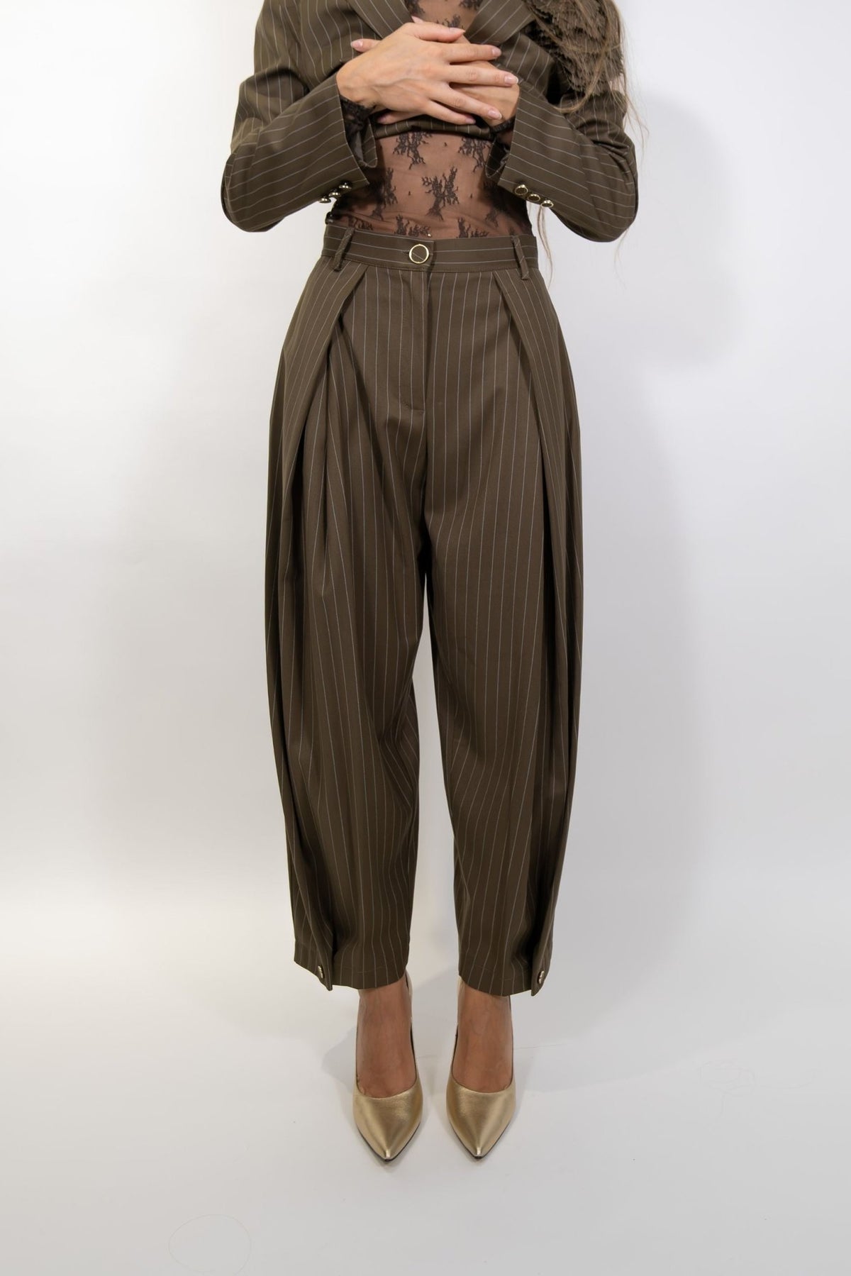 Imperial - Pantaloni palazzo a vita alta con pinces e righe - Donna - World Fashion